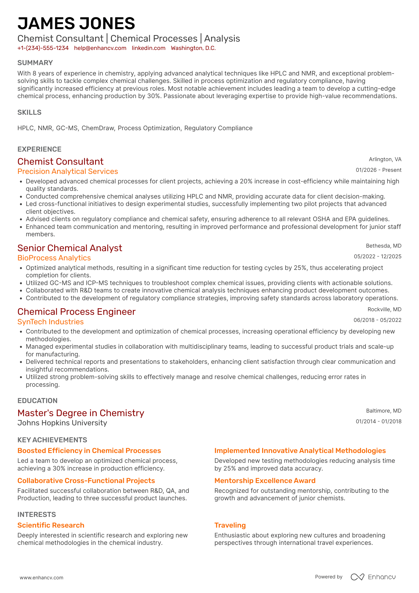 Chemist Consultant Resume Example