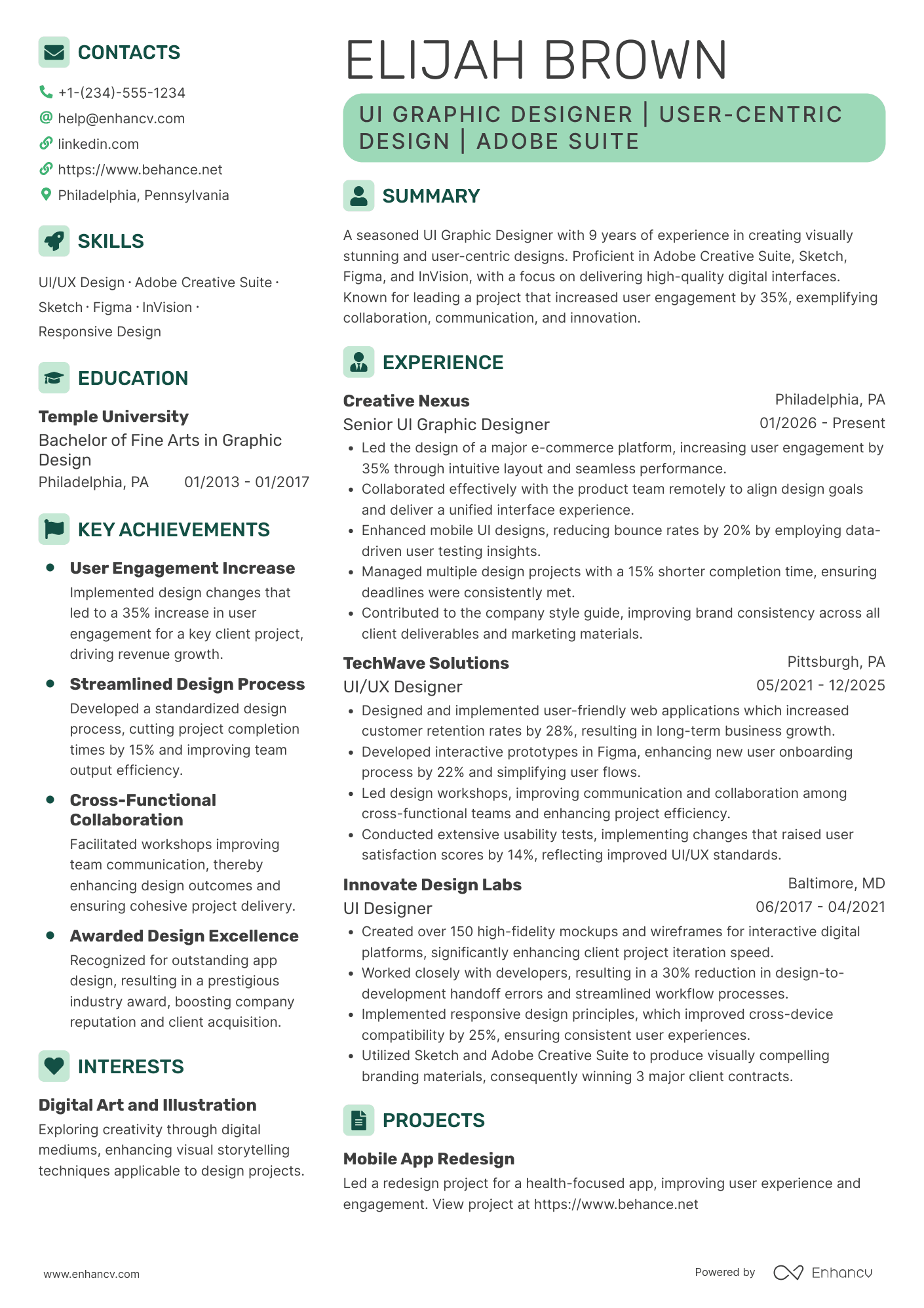 UI Graphic Designer Resume Example