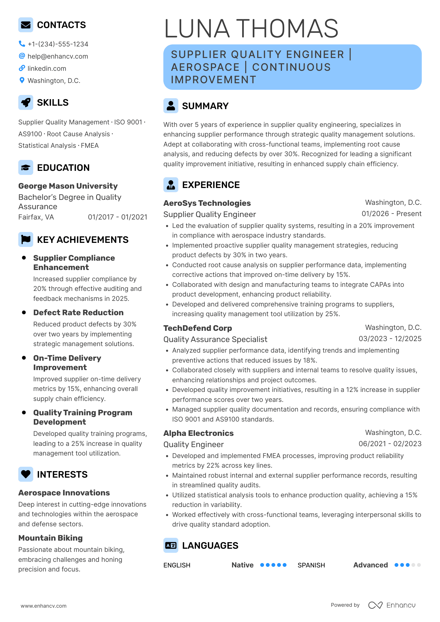 Supplier Quality Engineer Resume Example