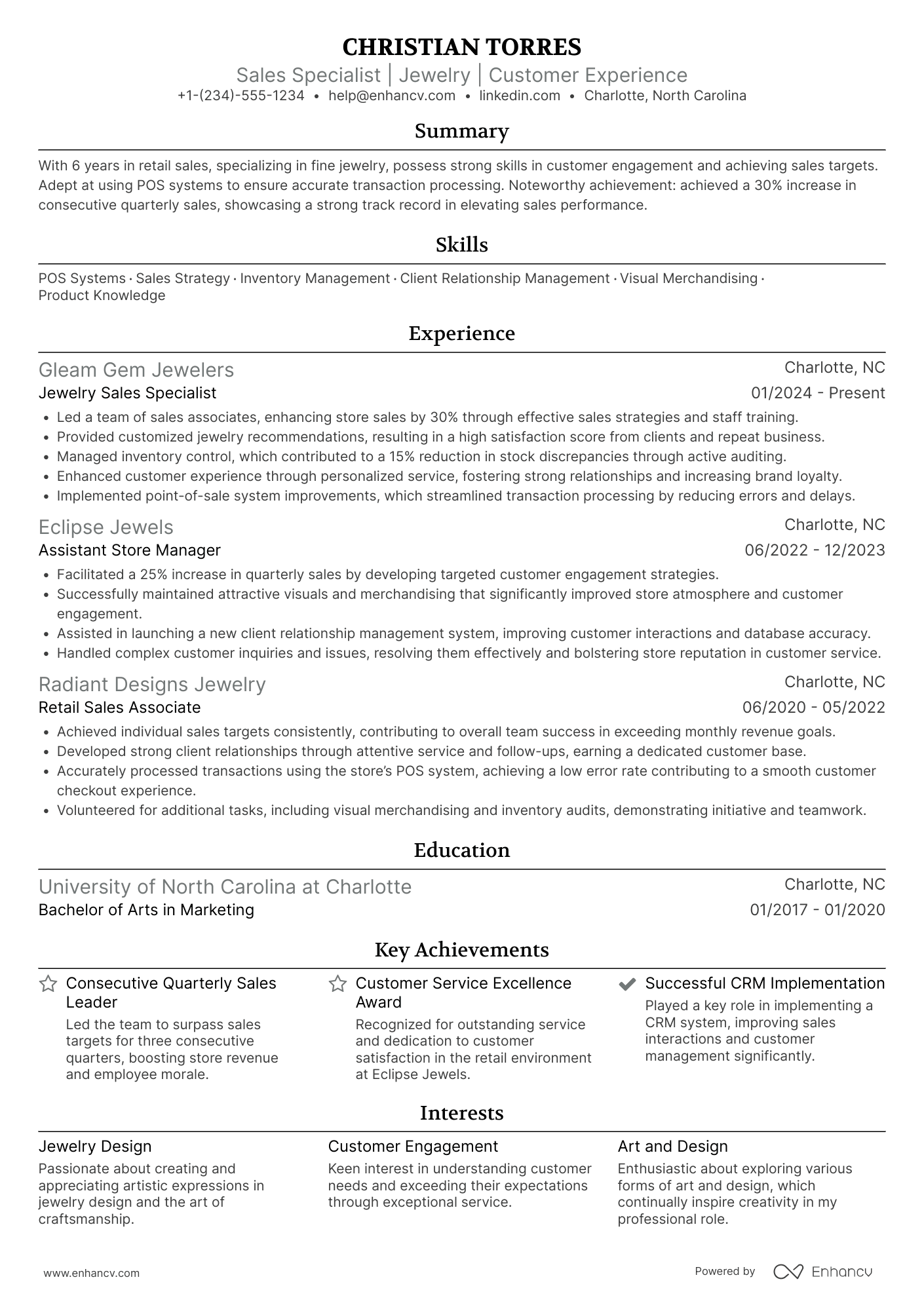 Jewelry Sales Resume Example