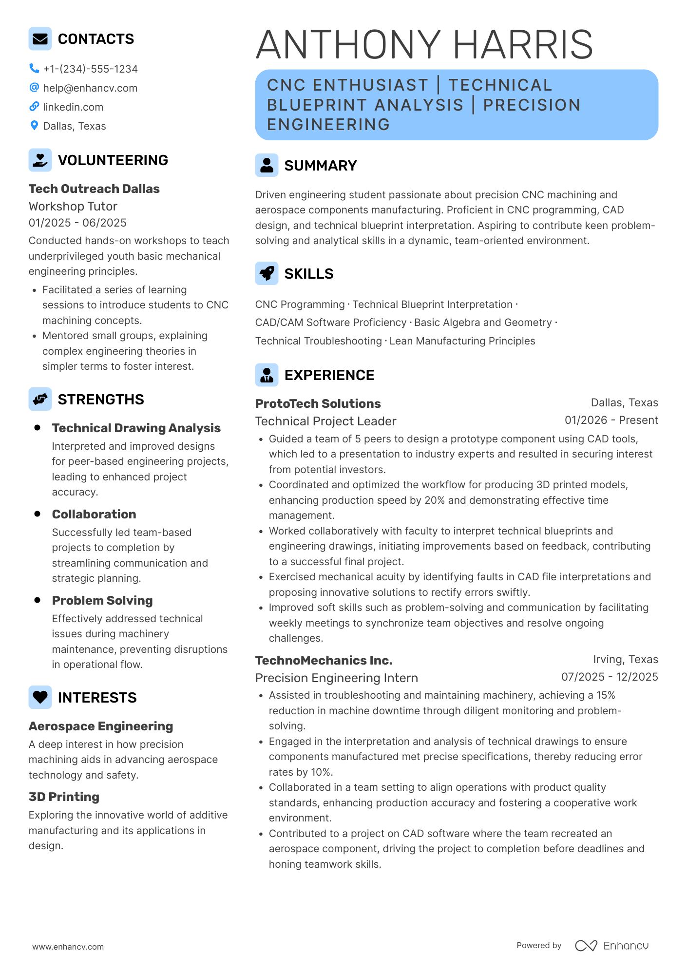 CNC Machinist Apprentice Resume Example