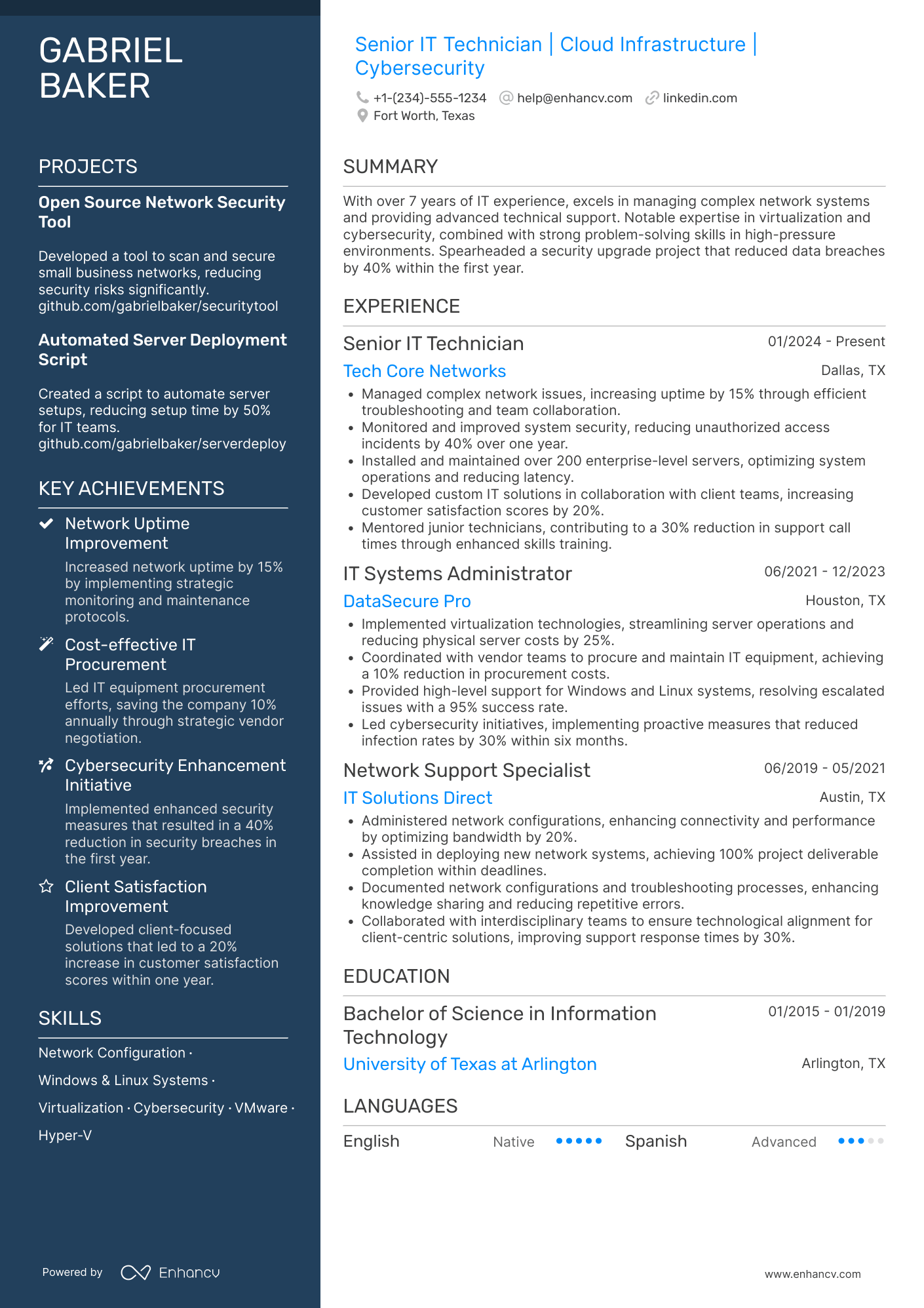 Senior IT Technician Resume Example