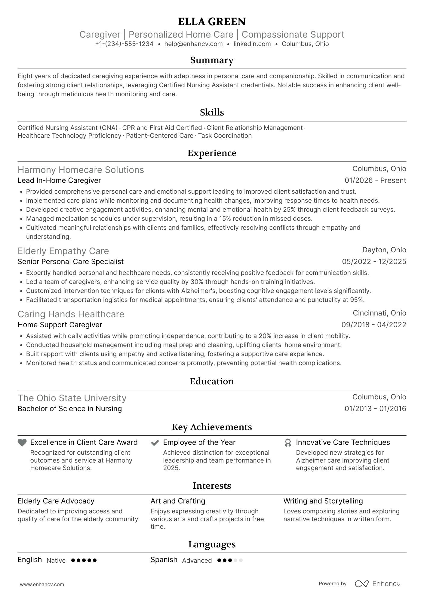 In Home Caregiver Resume Example