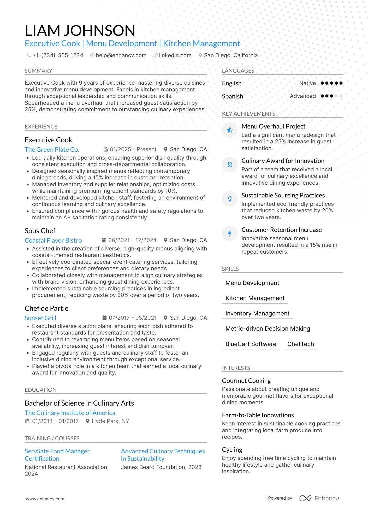 Executive Cook Resume Example