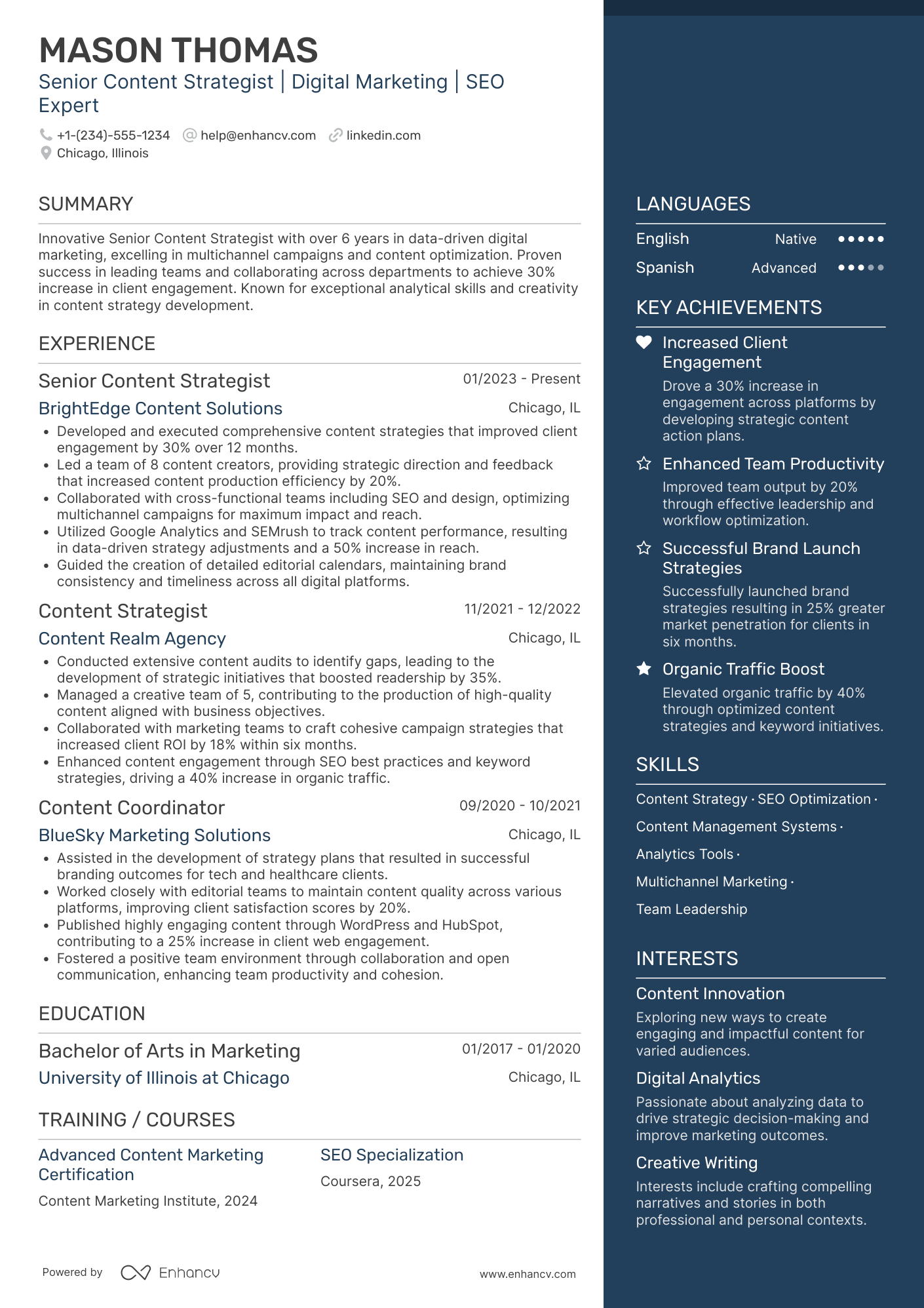 Senior Content Strategist Resume Example
