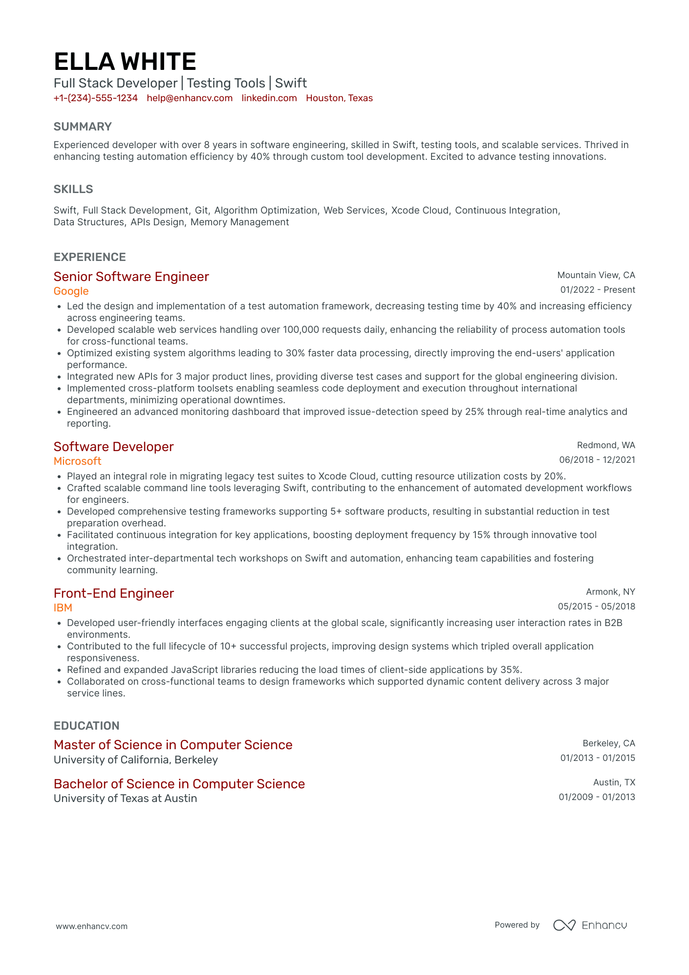 Software Engineer, Tools Resume Example