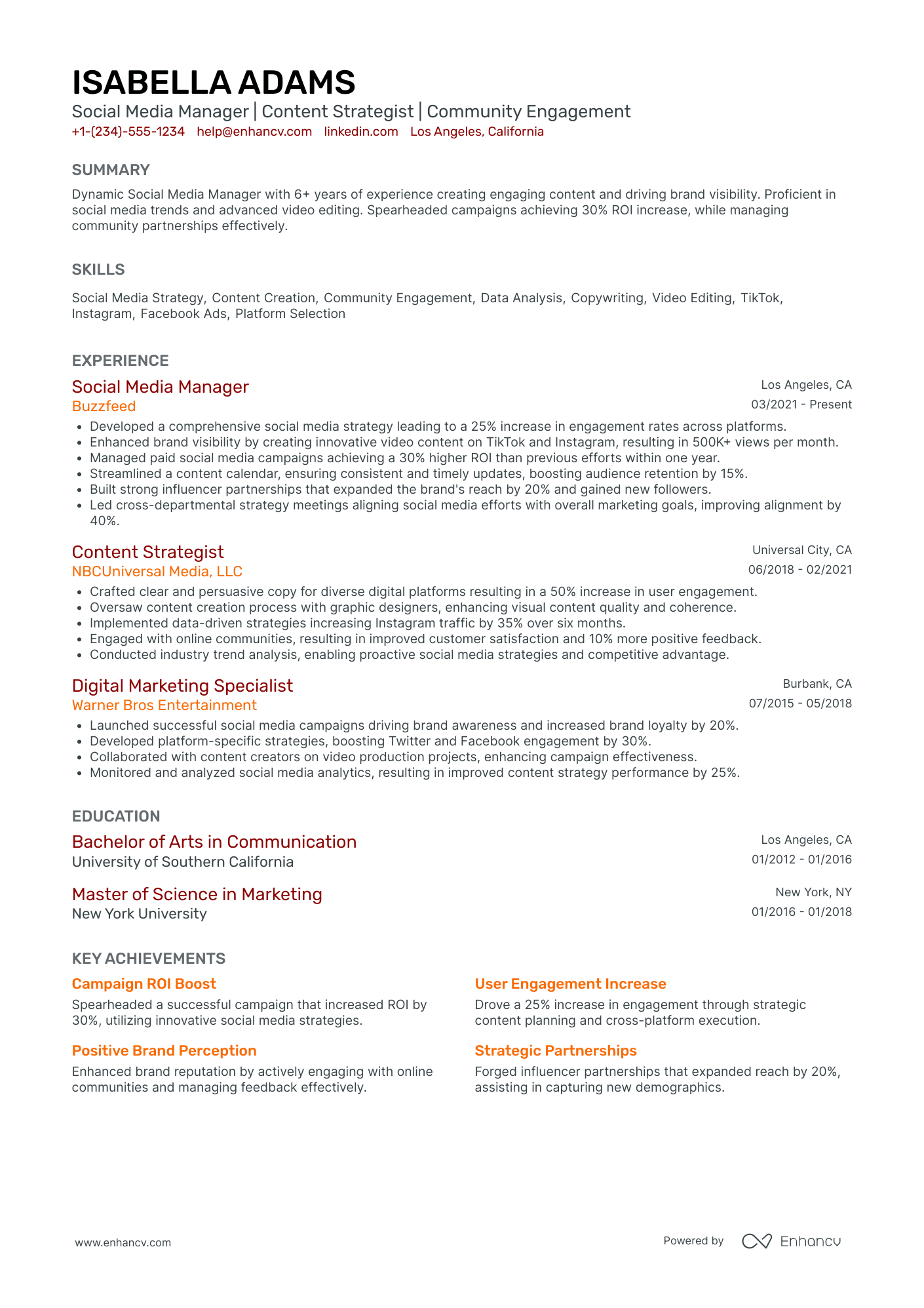 High School Student Social Media Coordinator Resume Example
