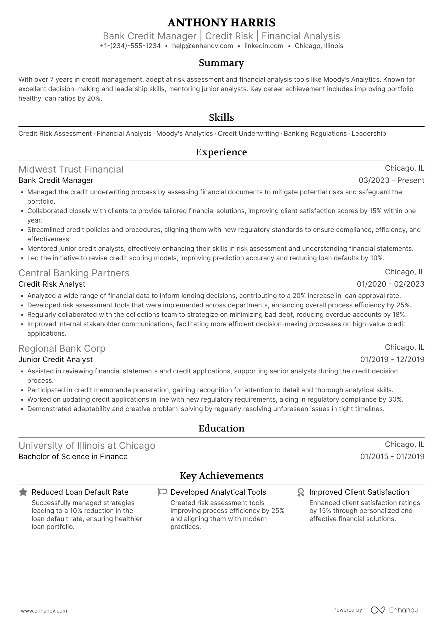 Bank Credit Manager Resume Example