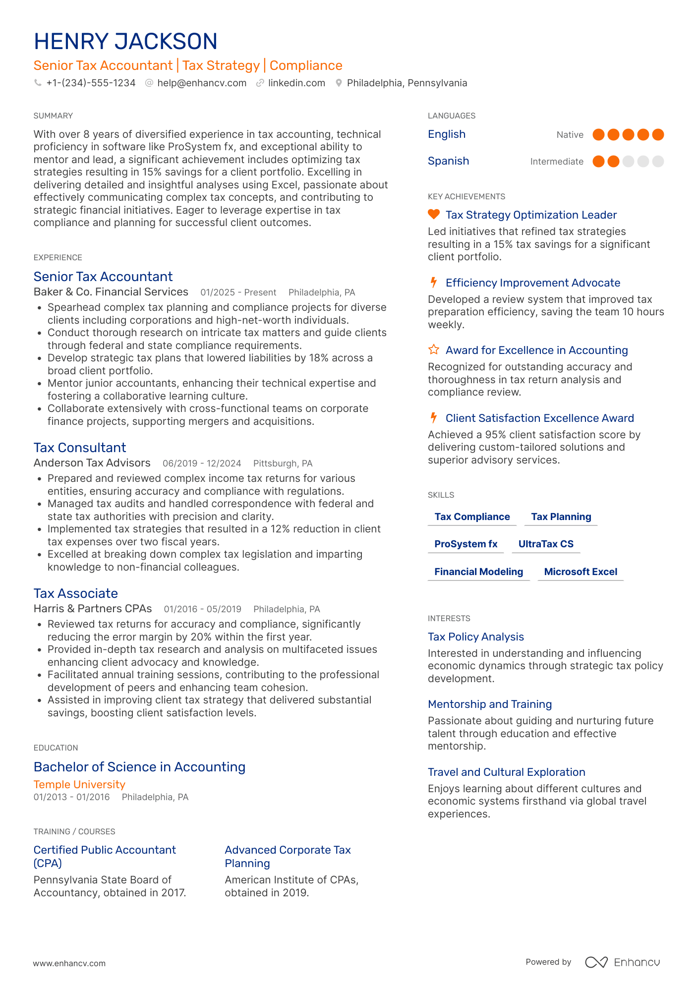 Senior Tax Accountant Resume Example