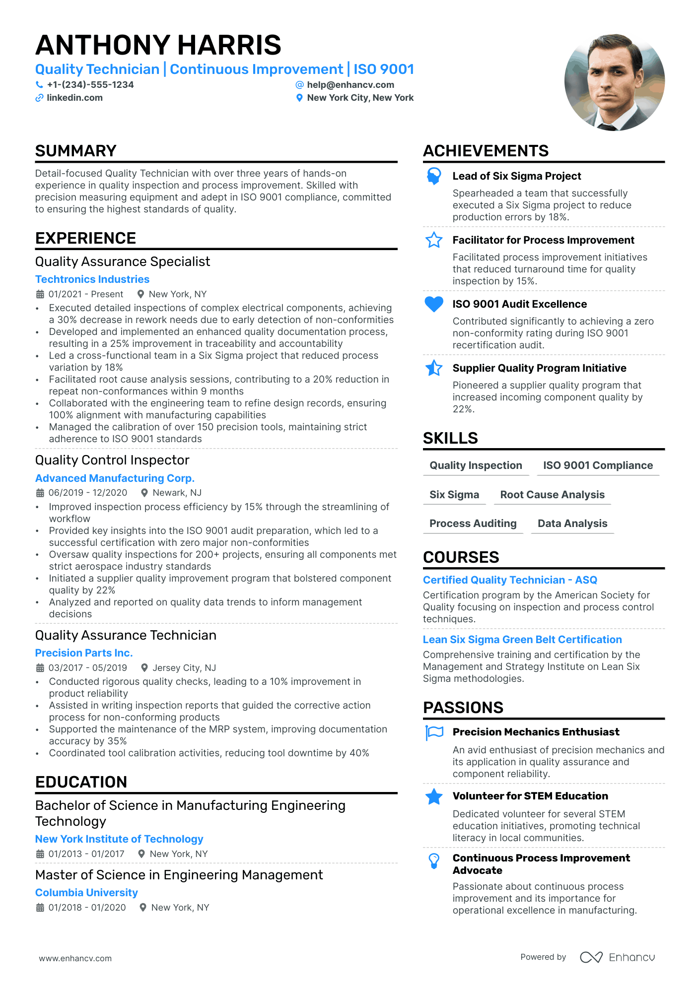 Quality Technician Resume Example