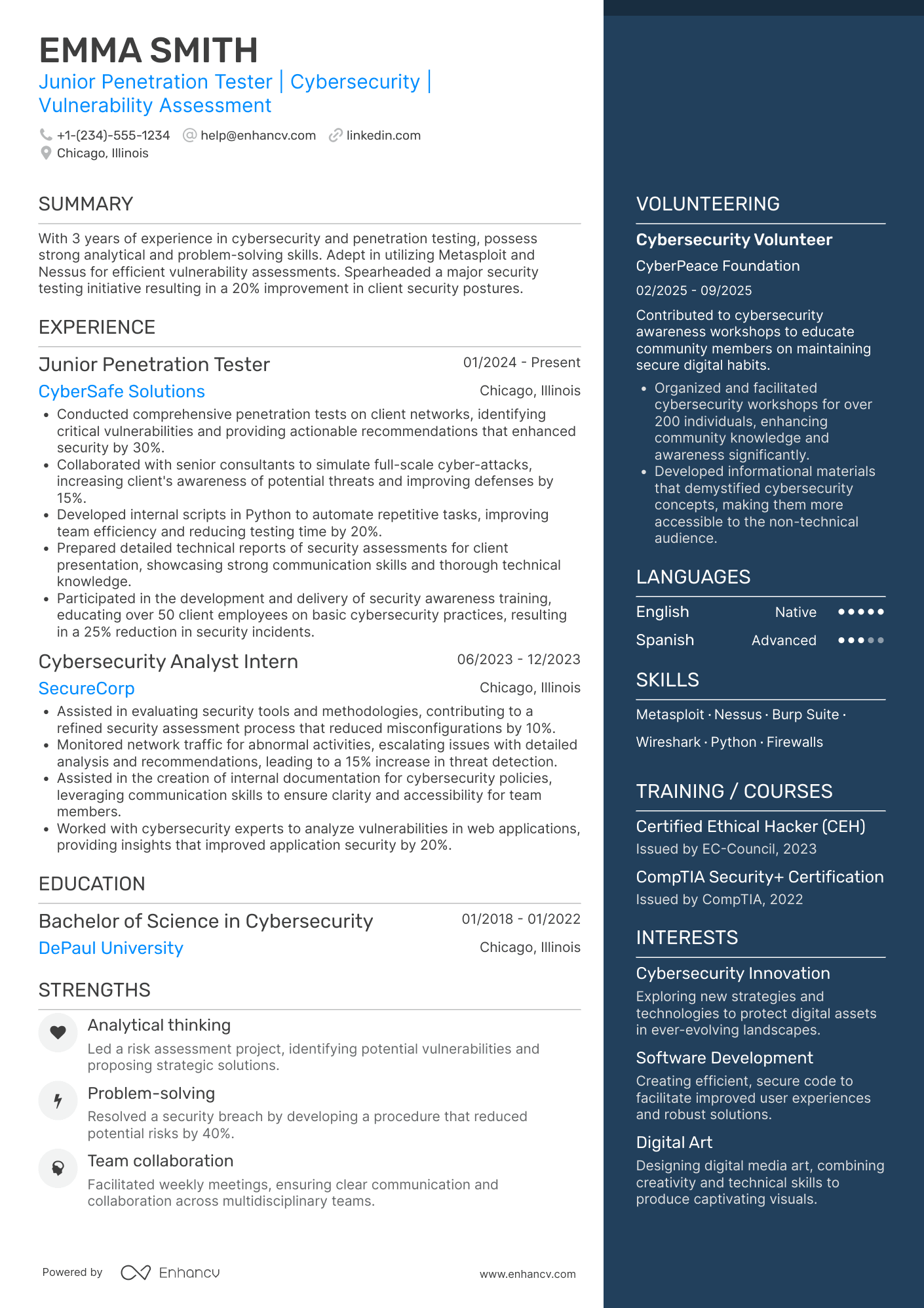 Junior Penetration Tester Resume Example