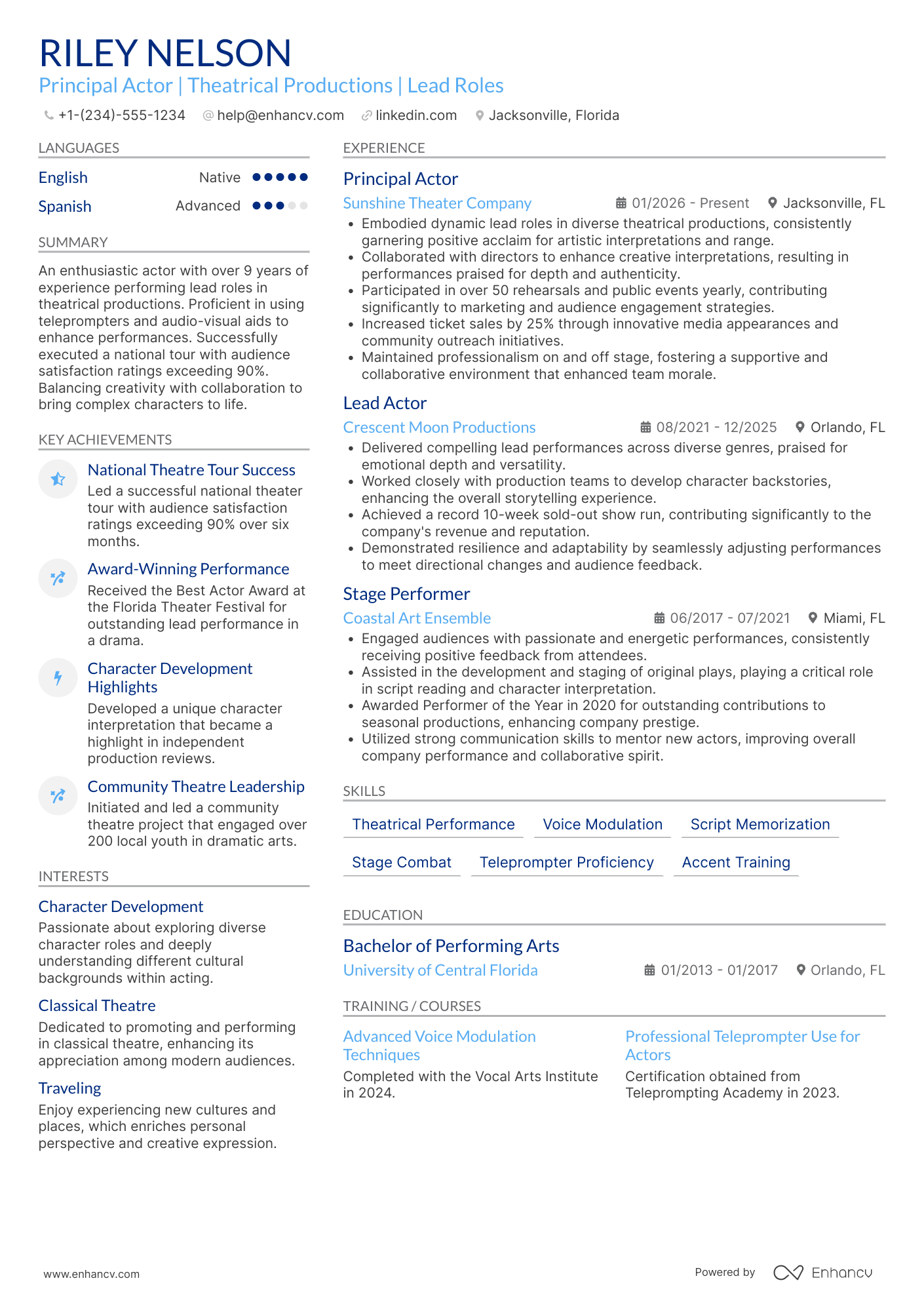 Principal Actor Resume Example