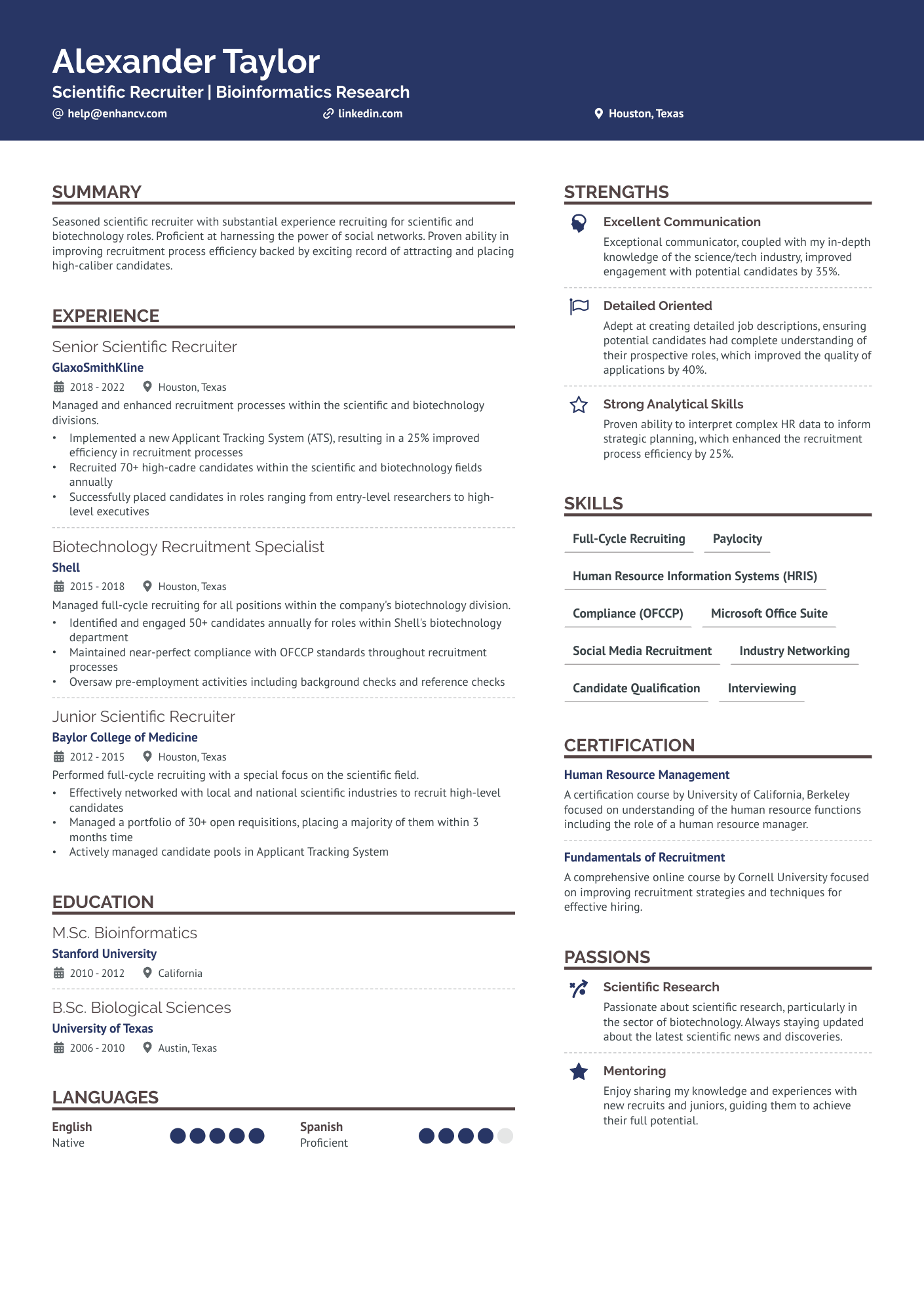 Scientific Recruiter Resume Example