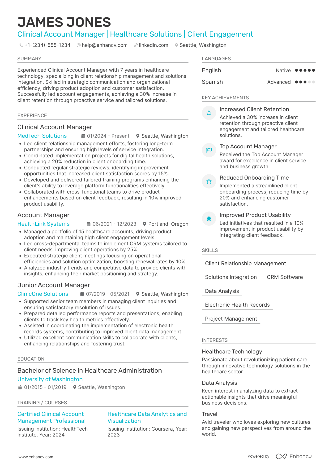 Clinical Account Manager Resume Example