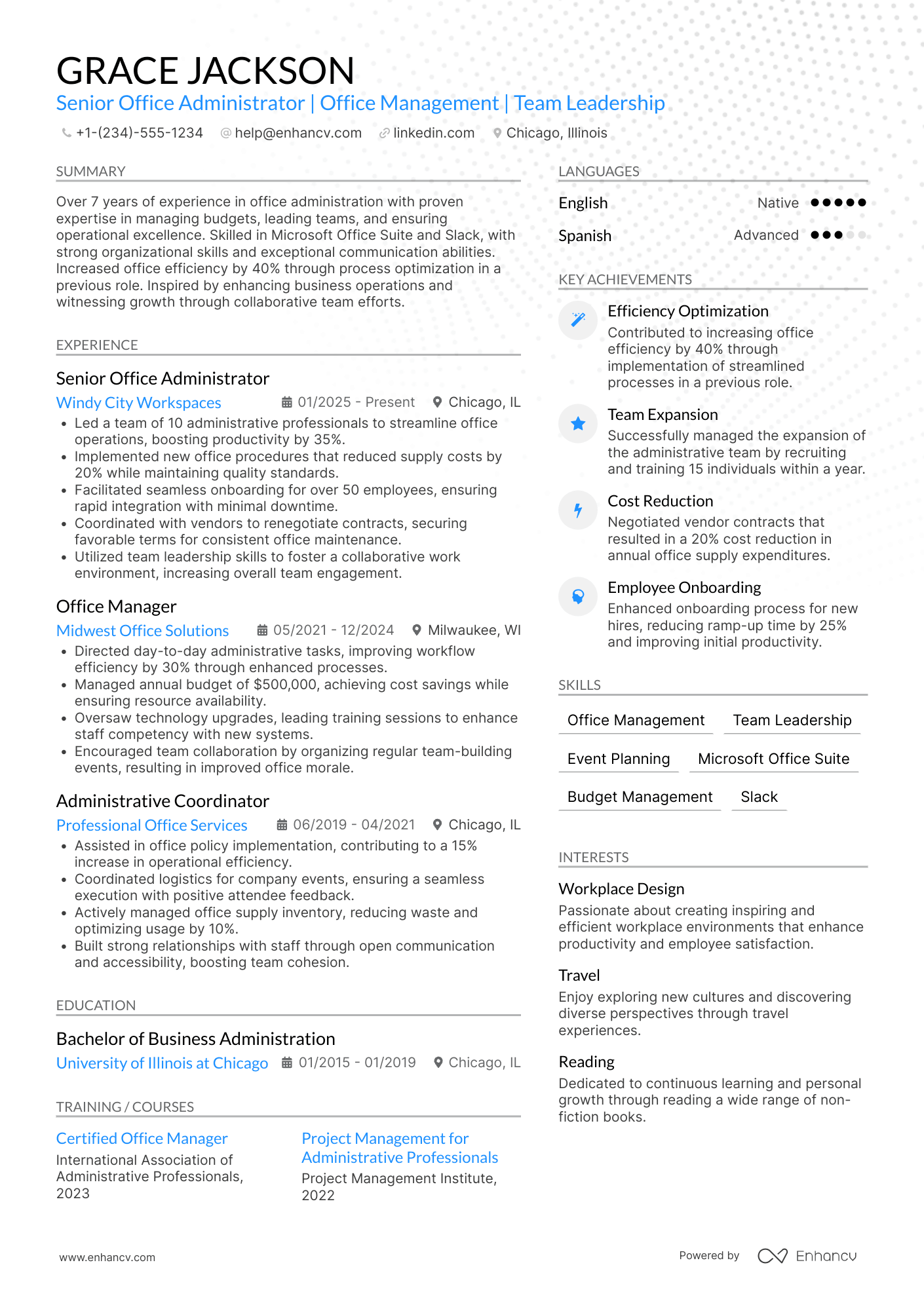 Senior Office Administrator Resume Example
