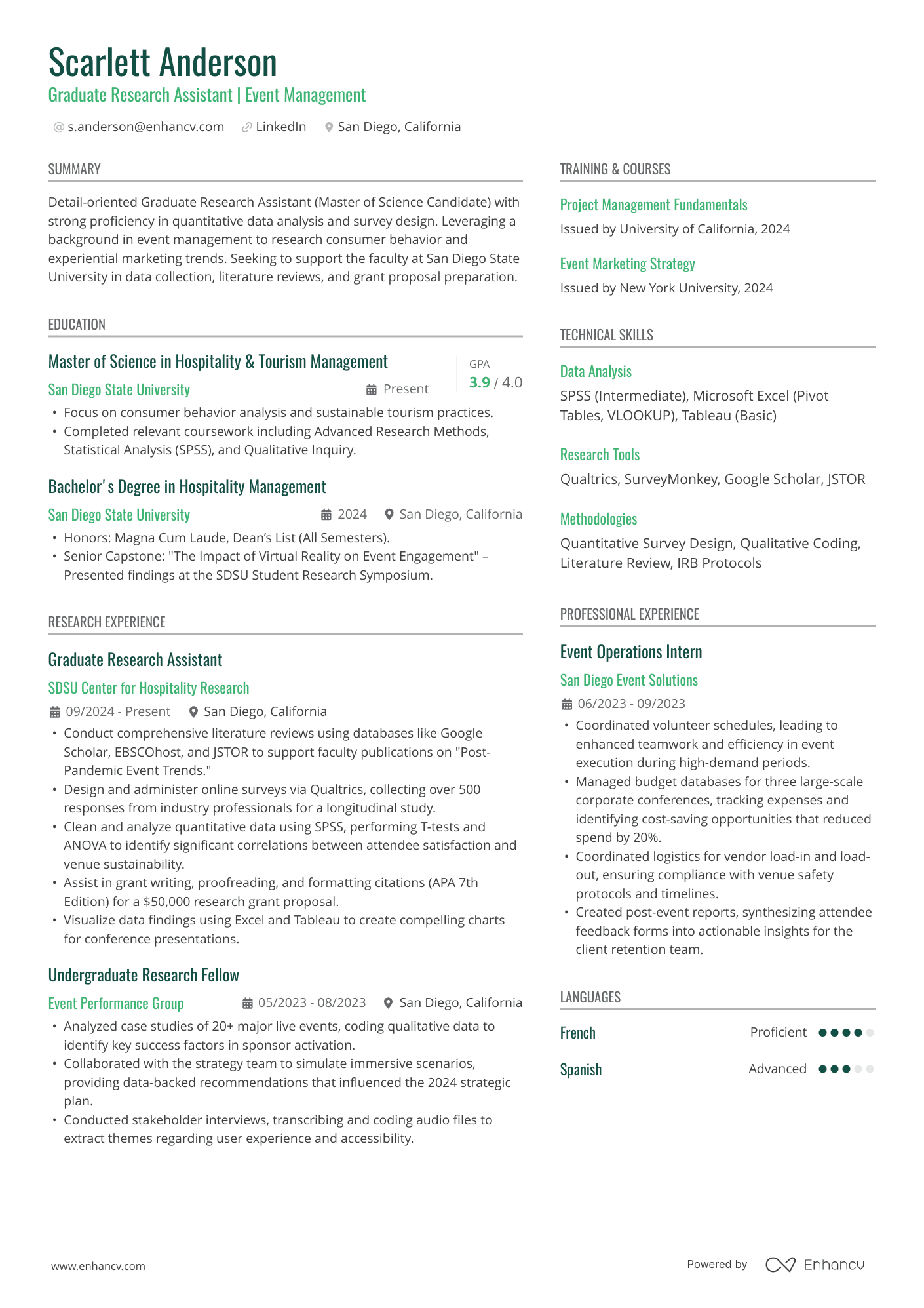 Grad School/ Research Student  Resume Example