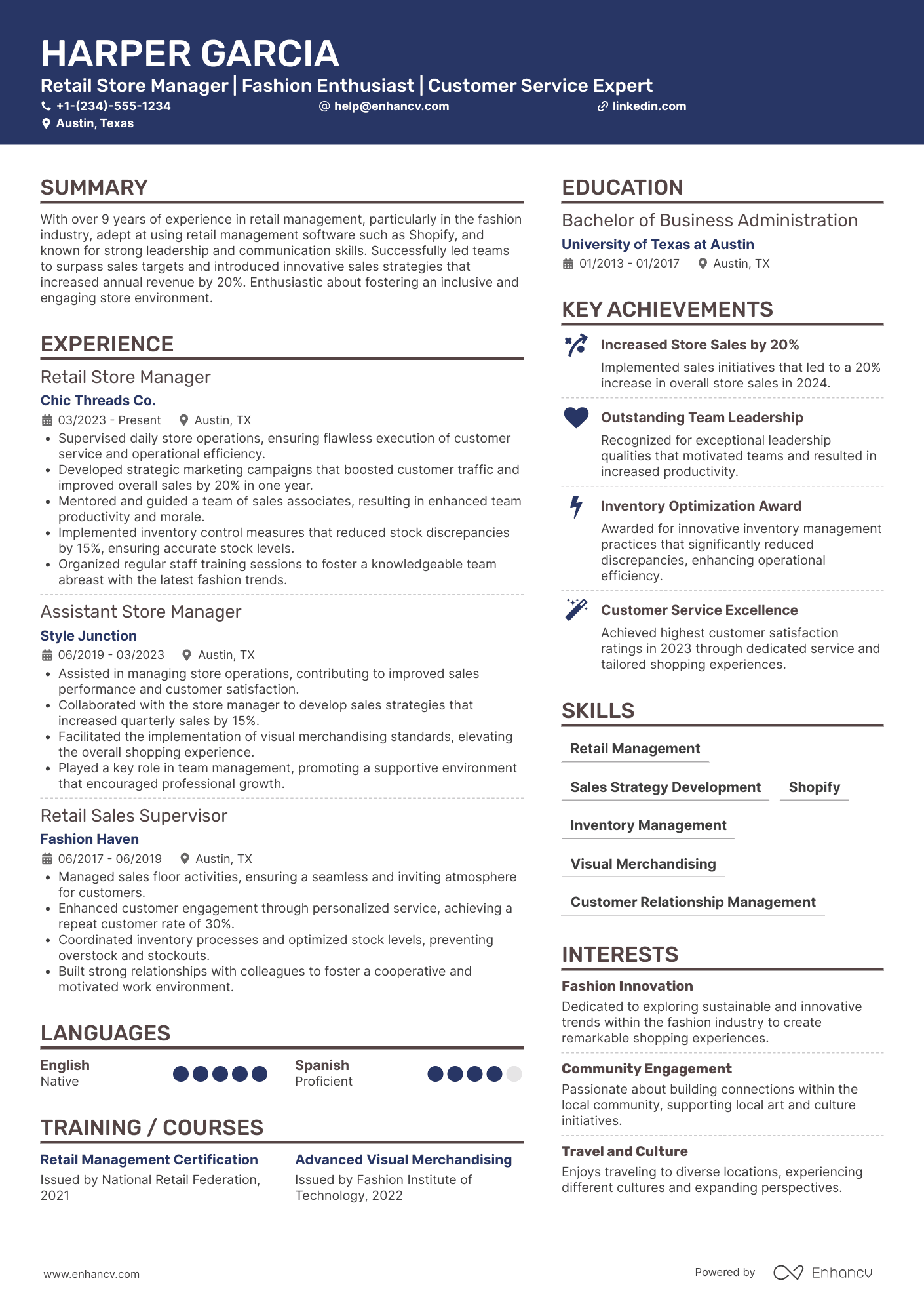 Retail Store Manager Resume Example