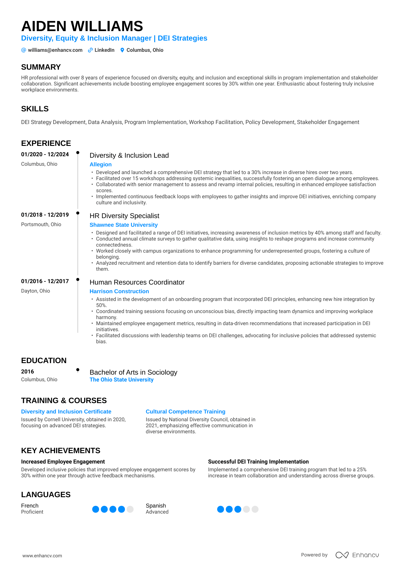Diversity, Equity & Inclusion (DEI) Manager Resume Example