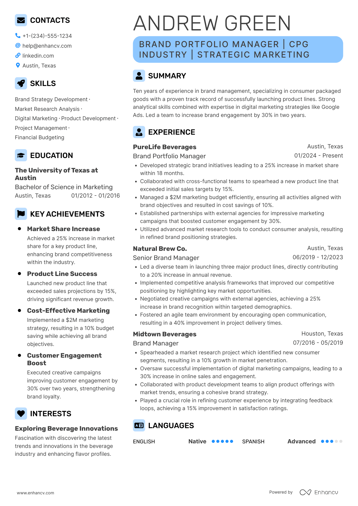 Brand Portfolio Manager Resume Example