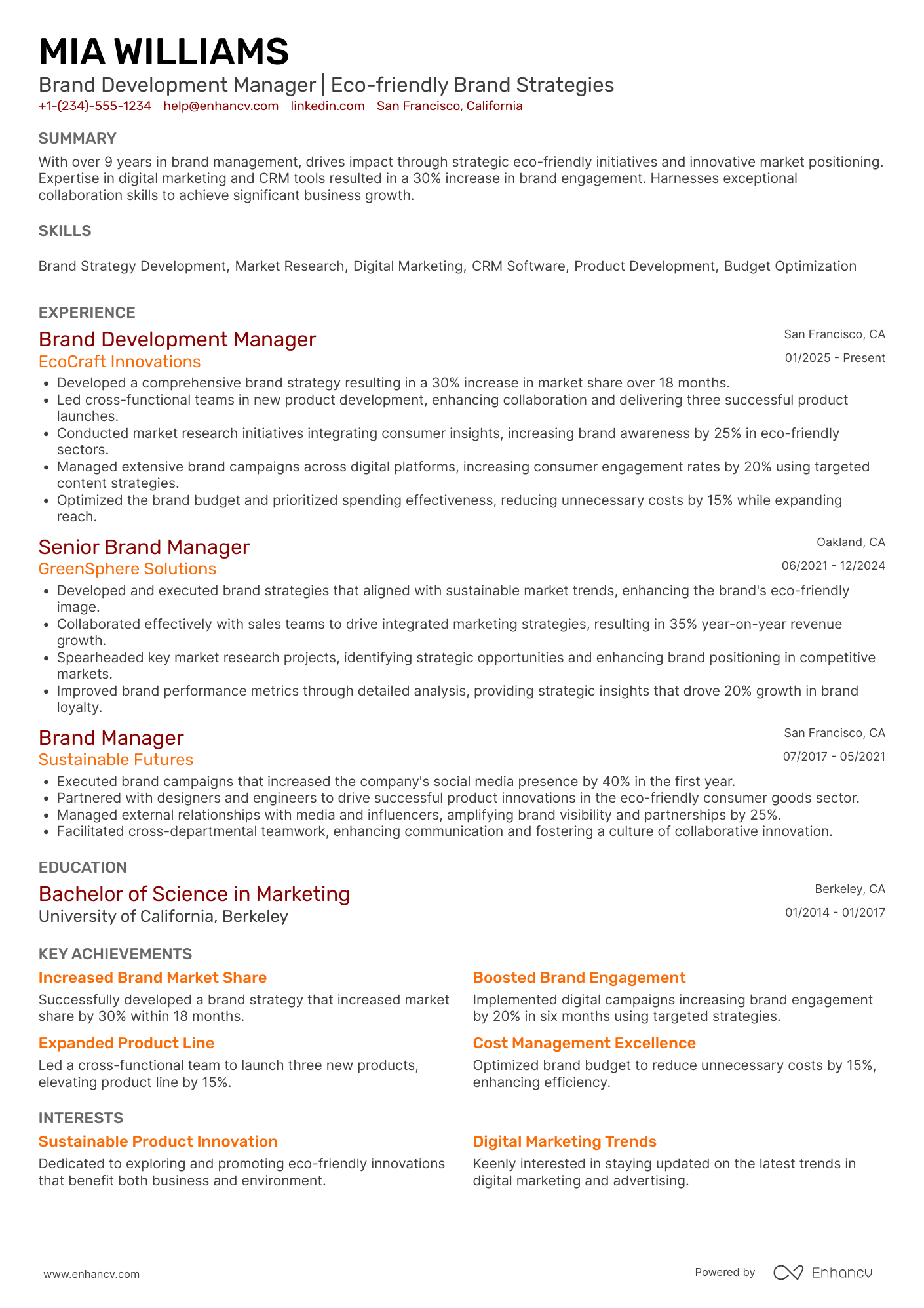 Brand Development Manager Resume Example