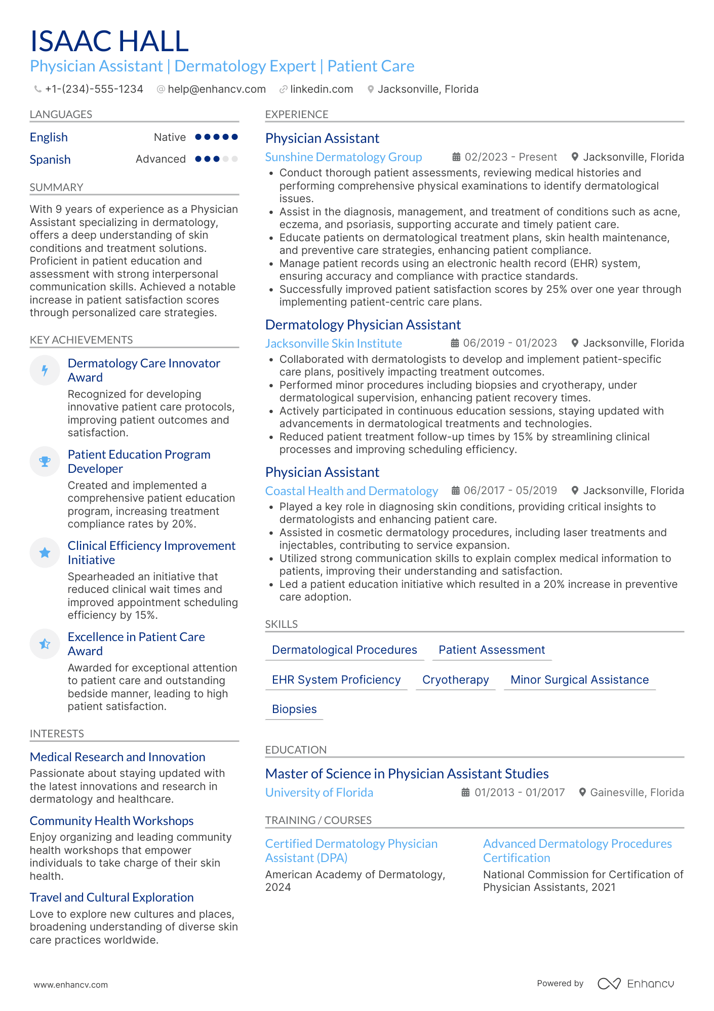 Physician Assistant   Dermatology Resume Example