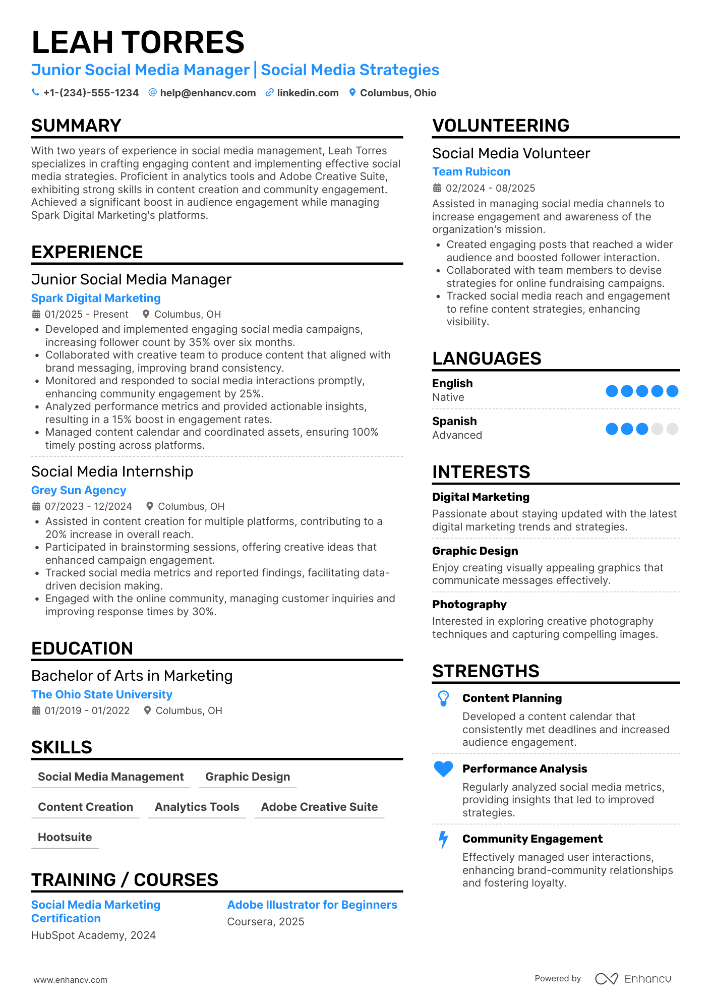 Junior Social Media Manager Resume Example