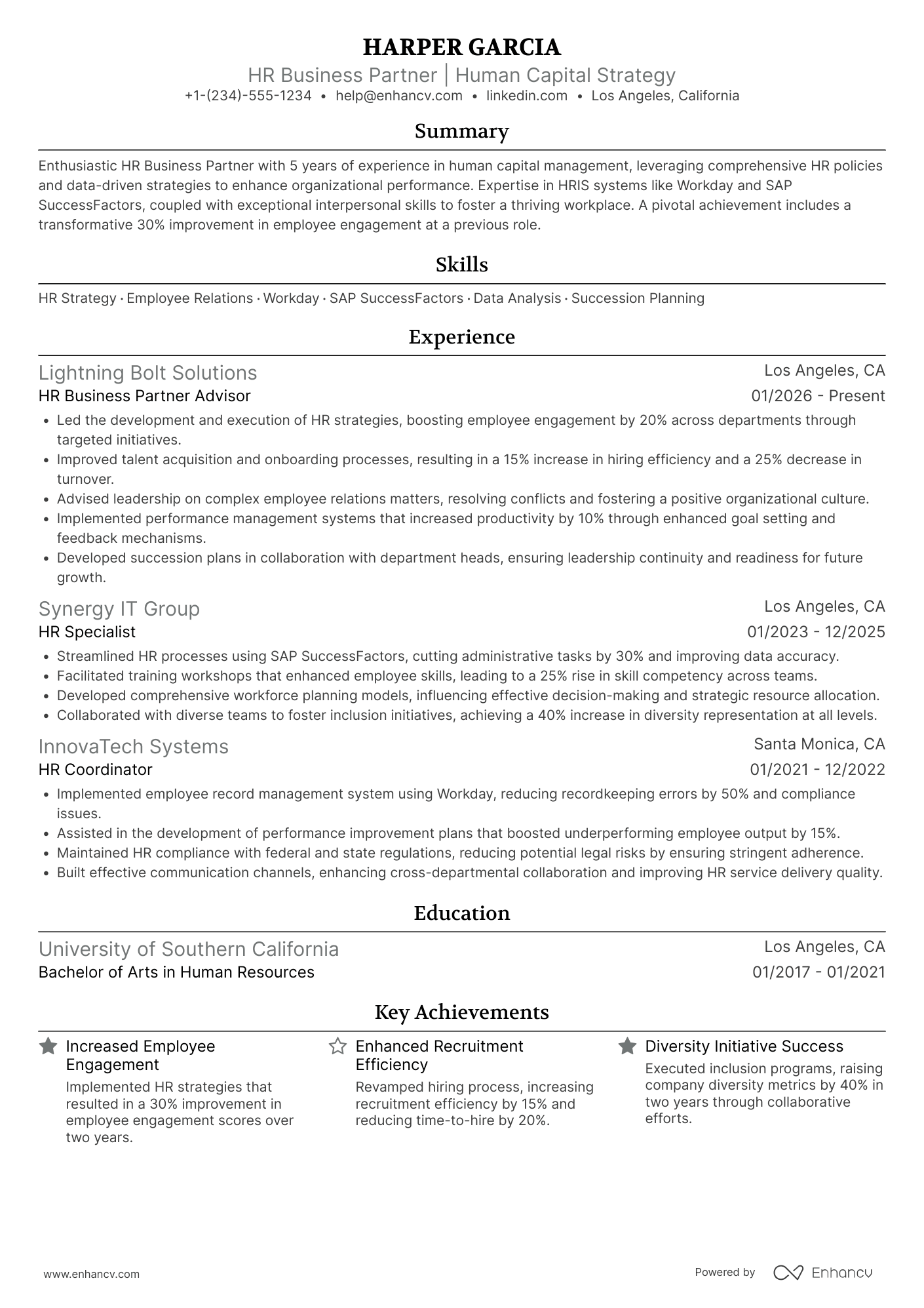 HR Business Partner Advisor Resume Example