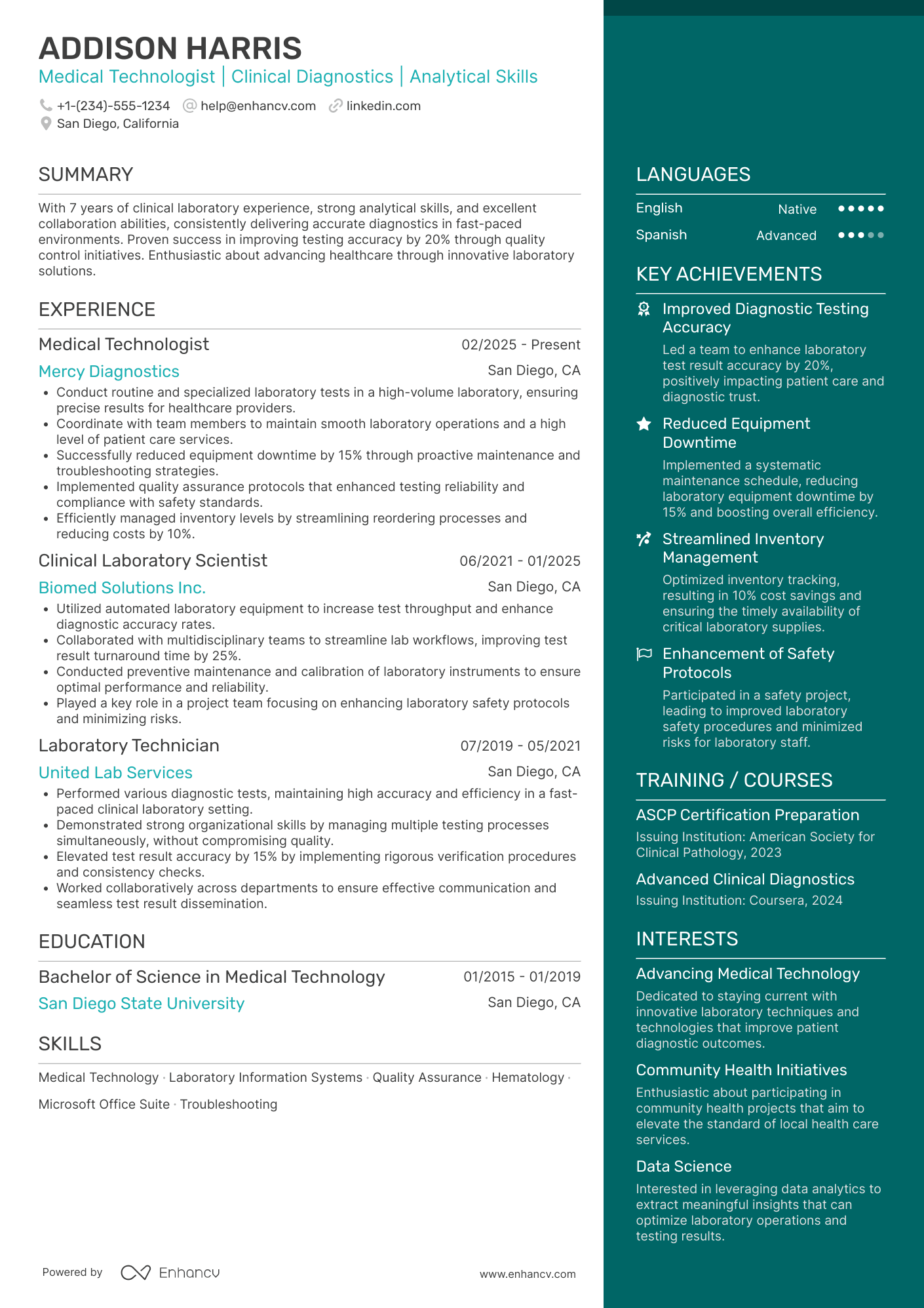 Medical Technologist I Resume Example