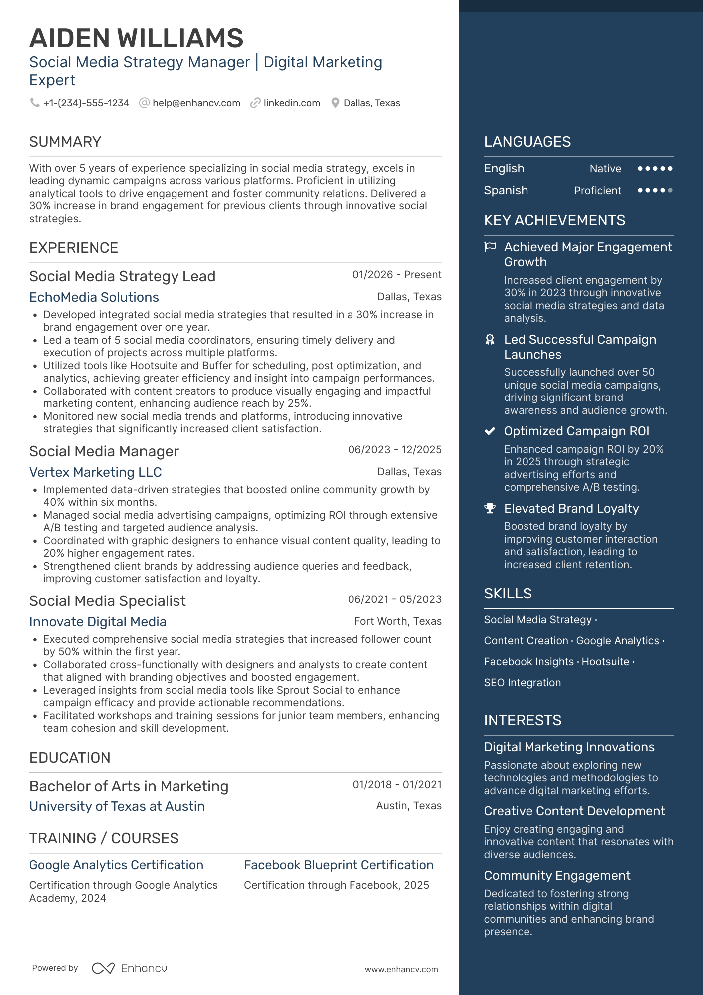Social Media Strategy Manager Resume Example