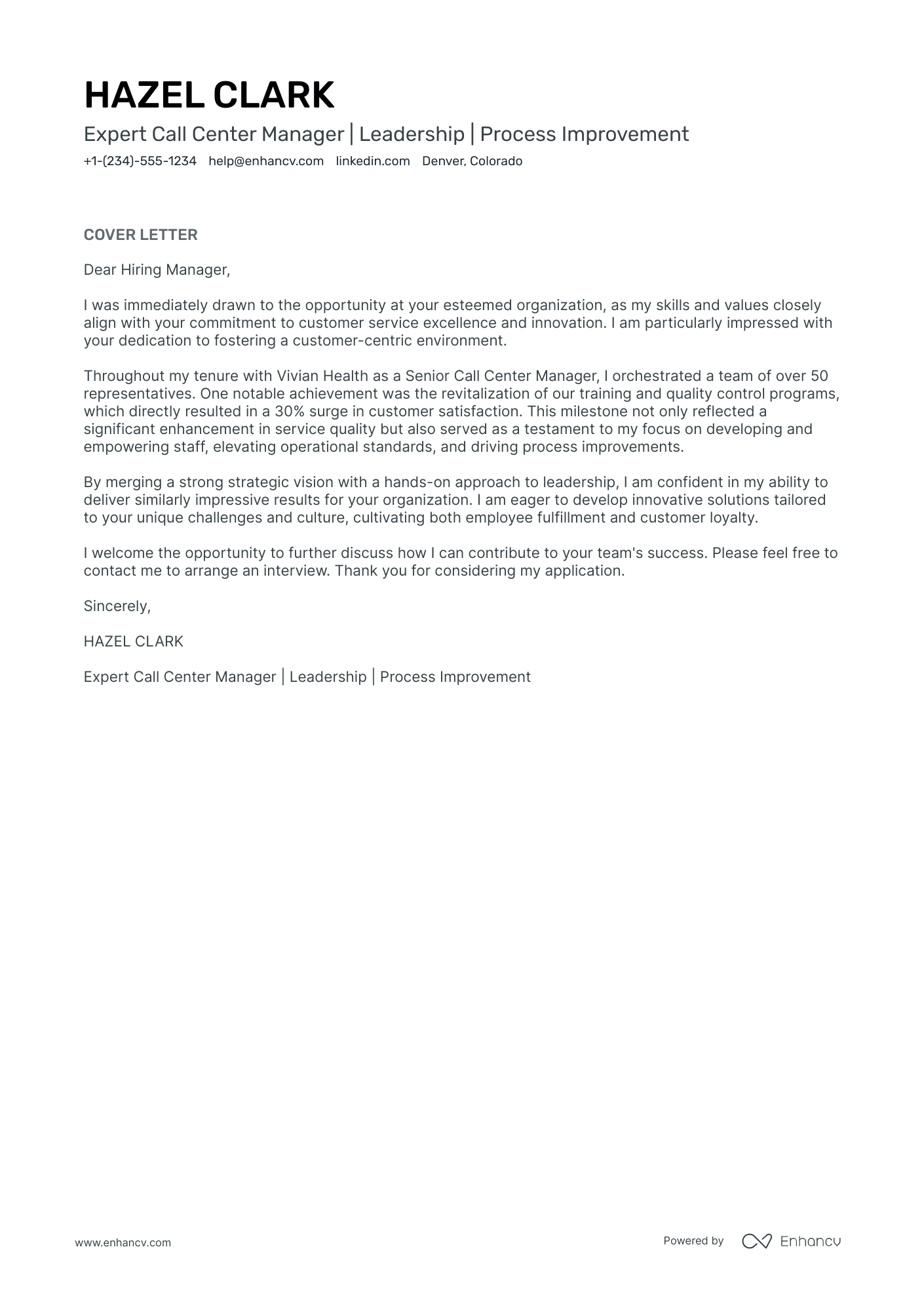 Center Manager Resume Example
