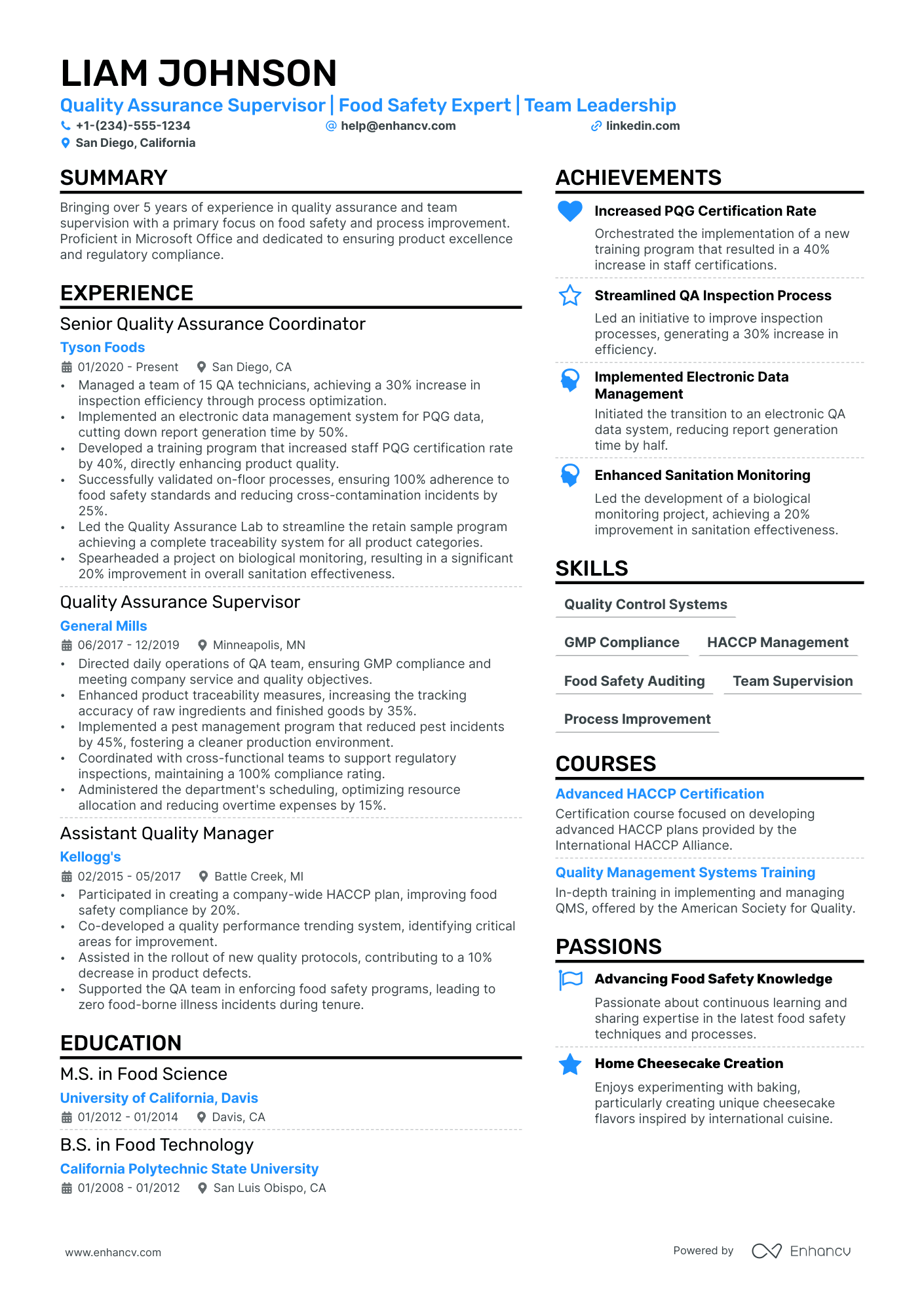 Quality Assurance Supervisor Resume Example