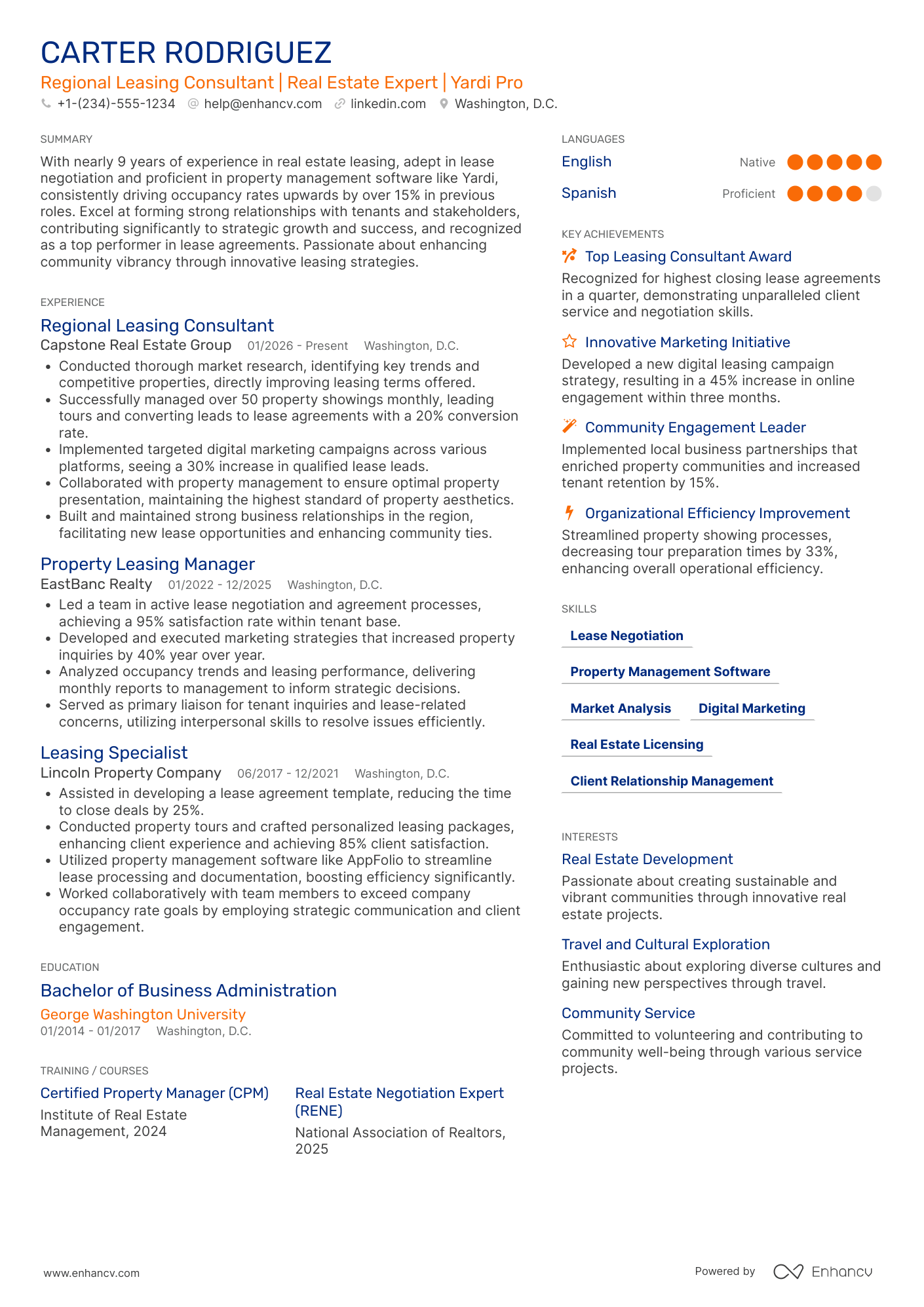 Regional Leasing Consultant Resume Example