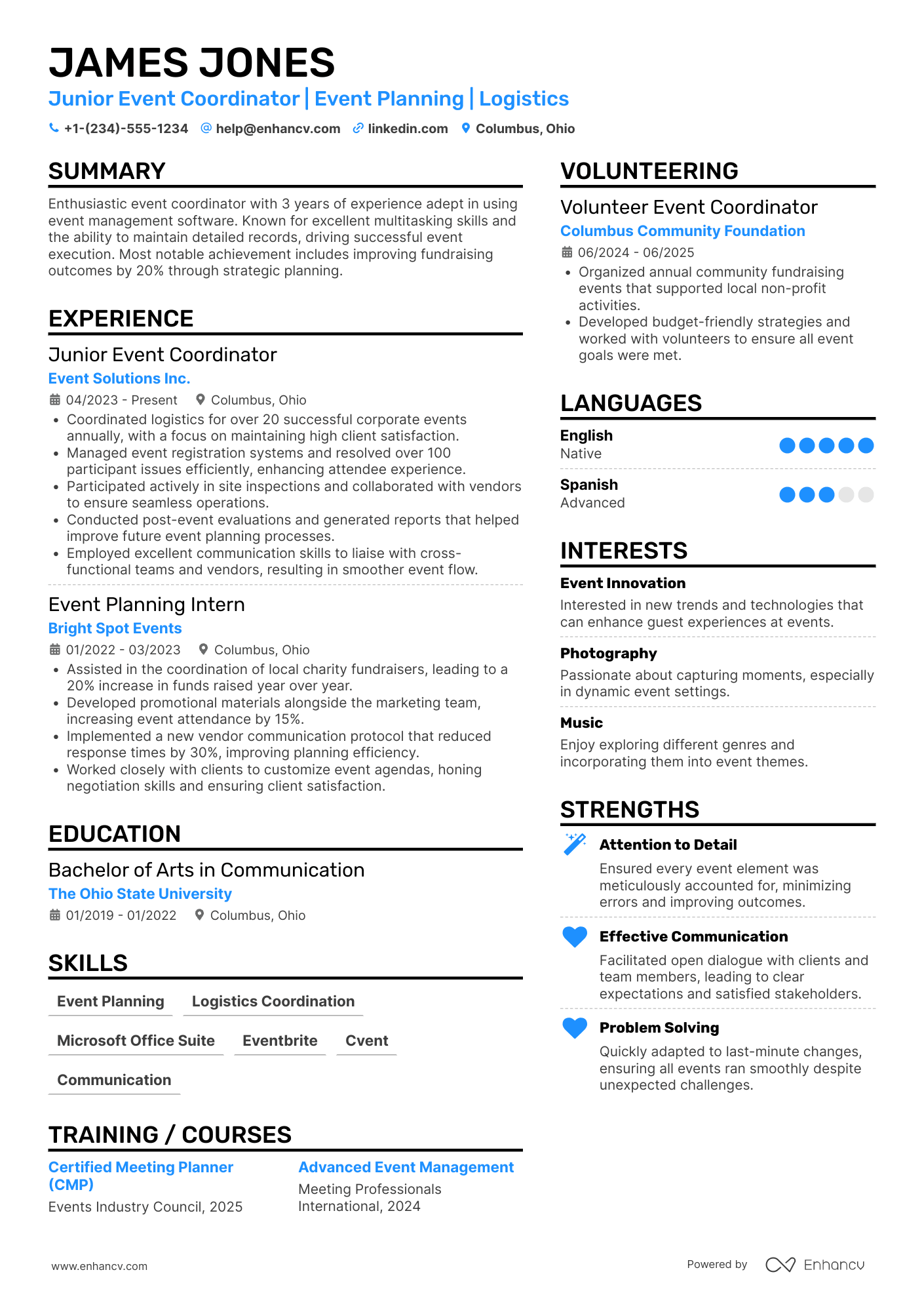 Junior Event Coordinator Resume Example
