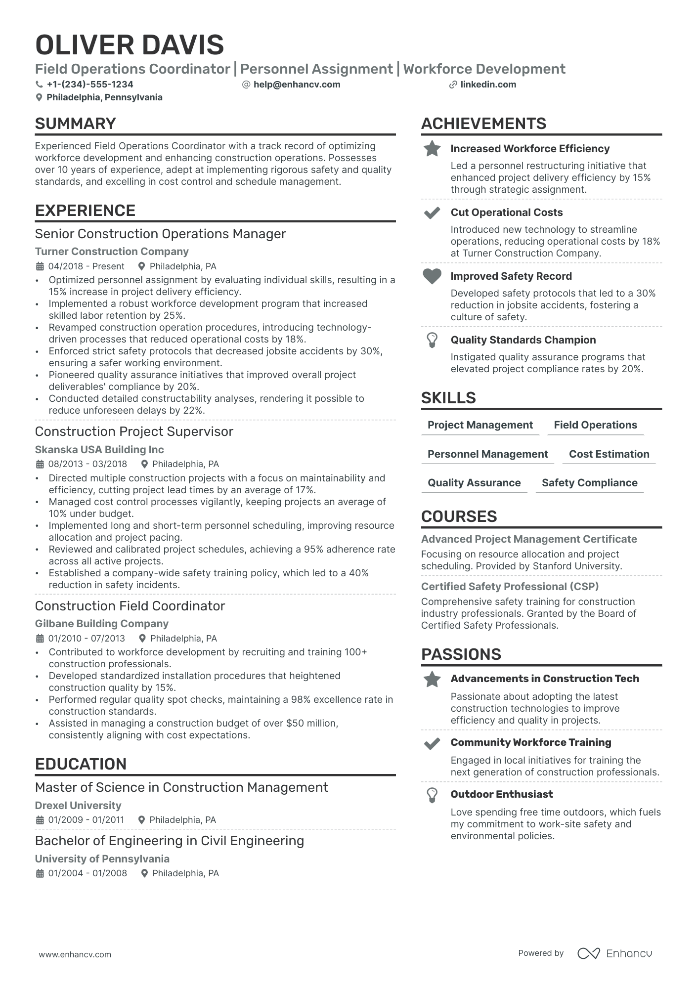 Construction Superintendent Resume Example