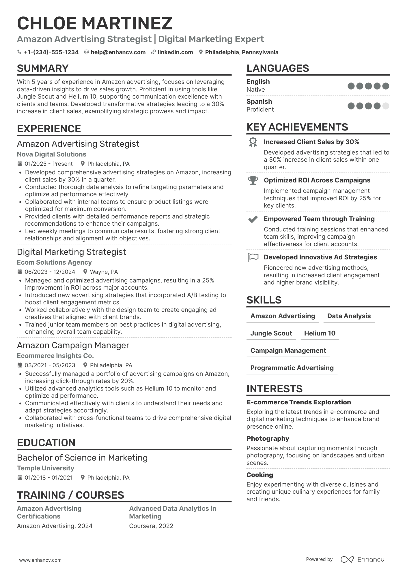 Amazon Advertising Strategist Resume Example