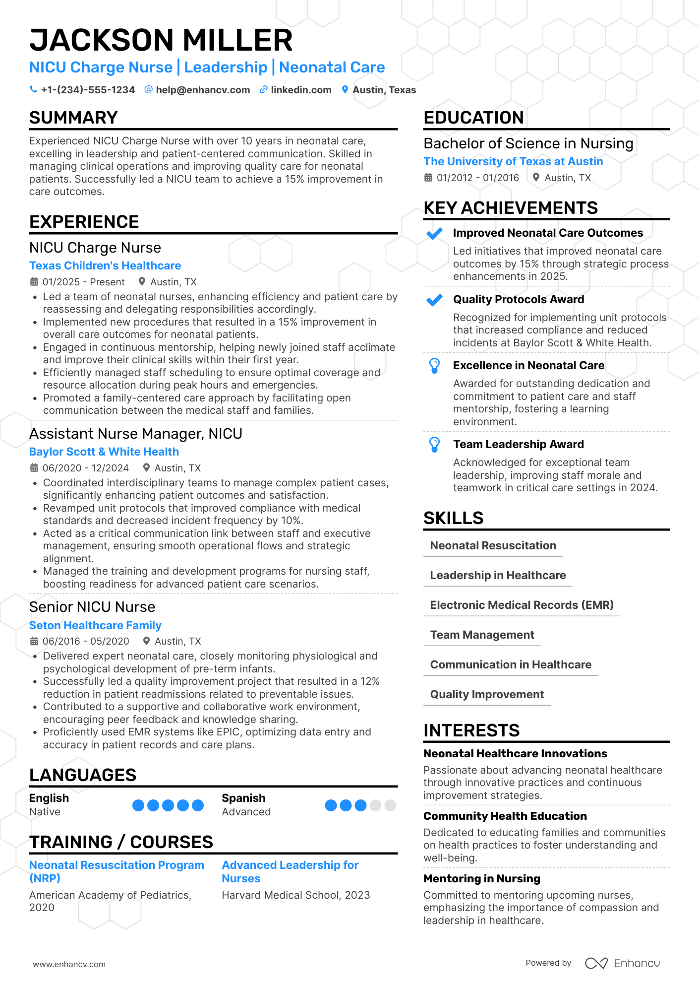 NICU Charge Nurse Resume Example