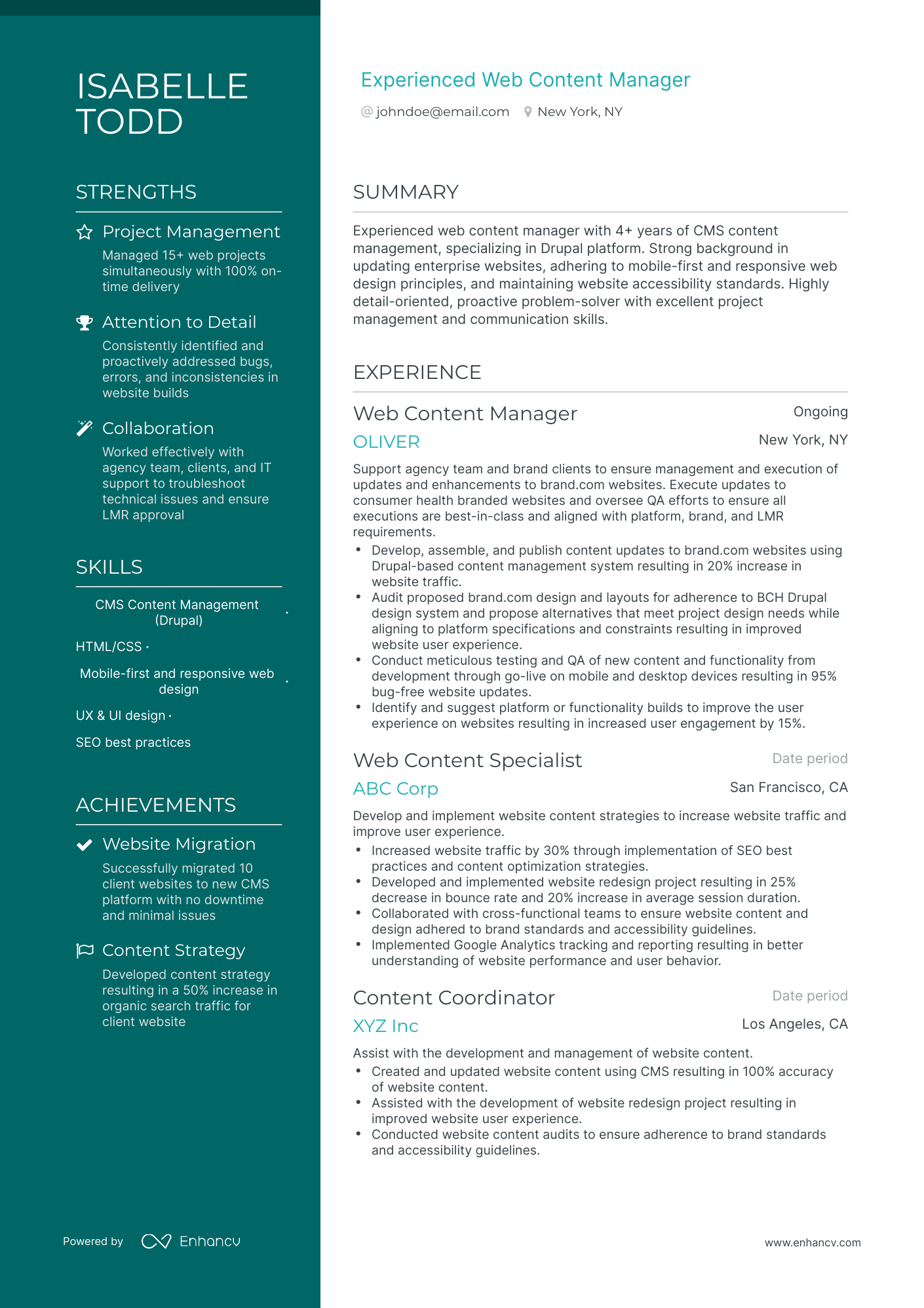 Web Content Manager Resume Example