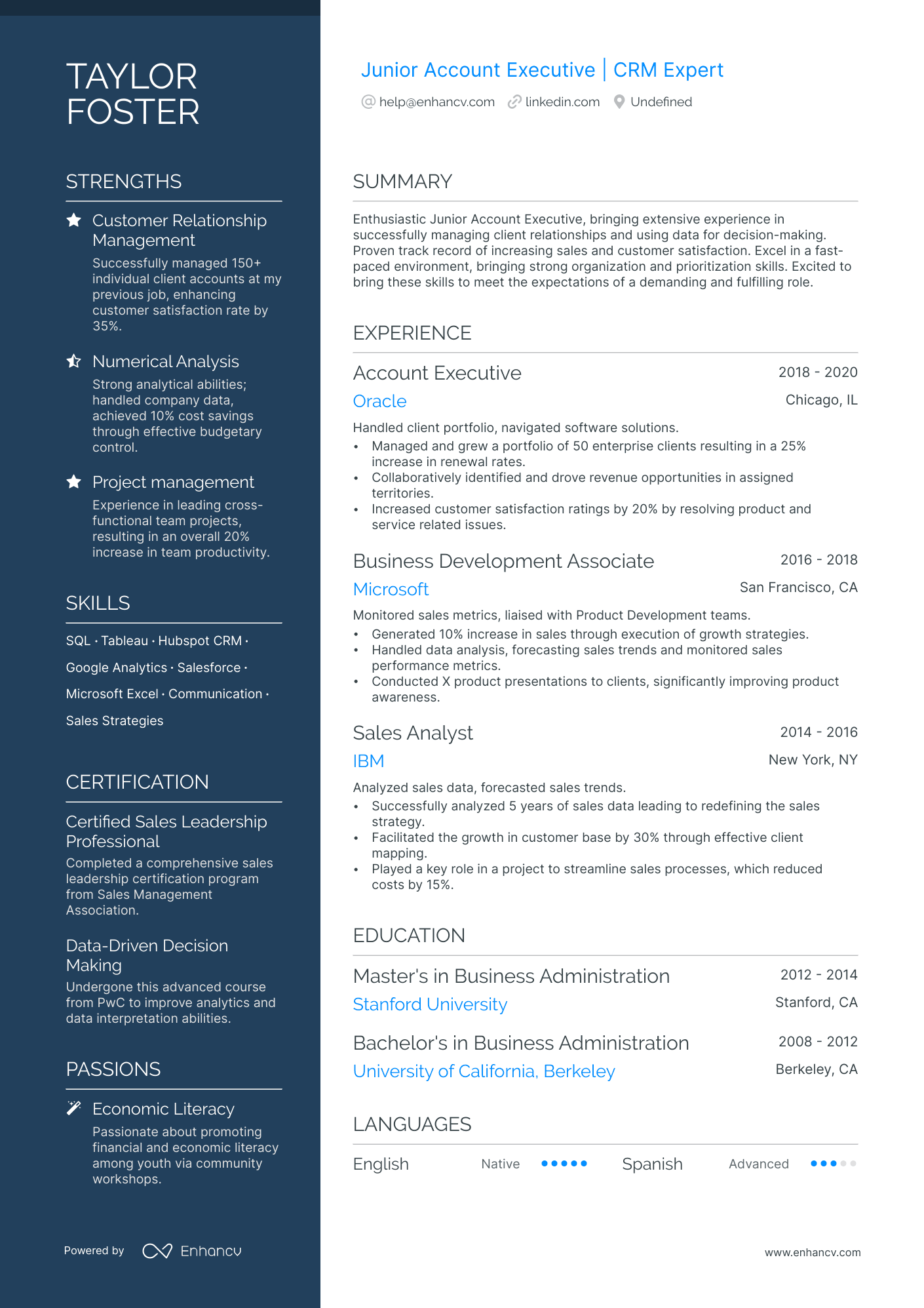 Junior Account Executive Resume Example