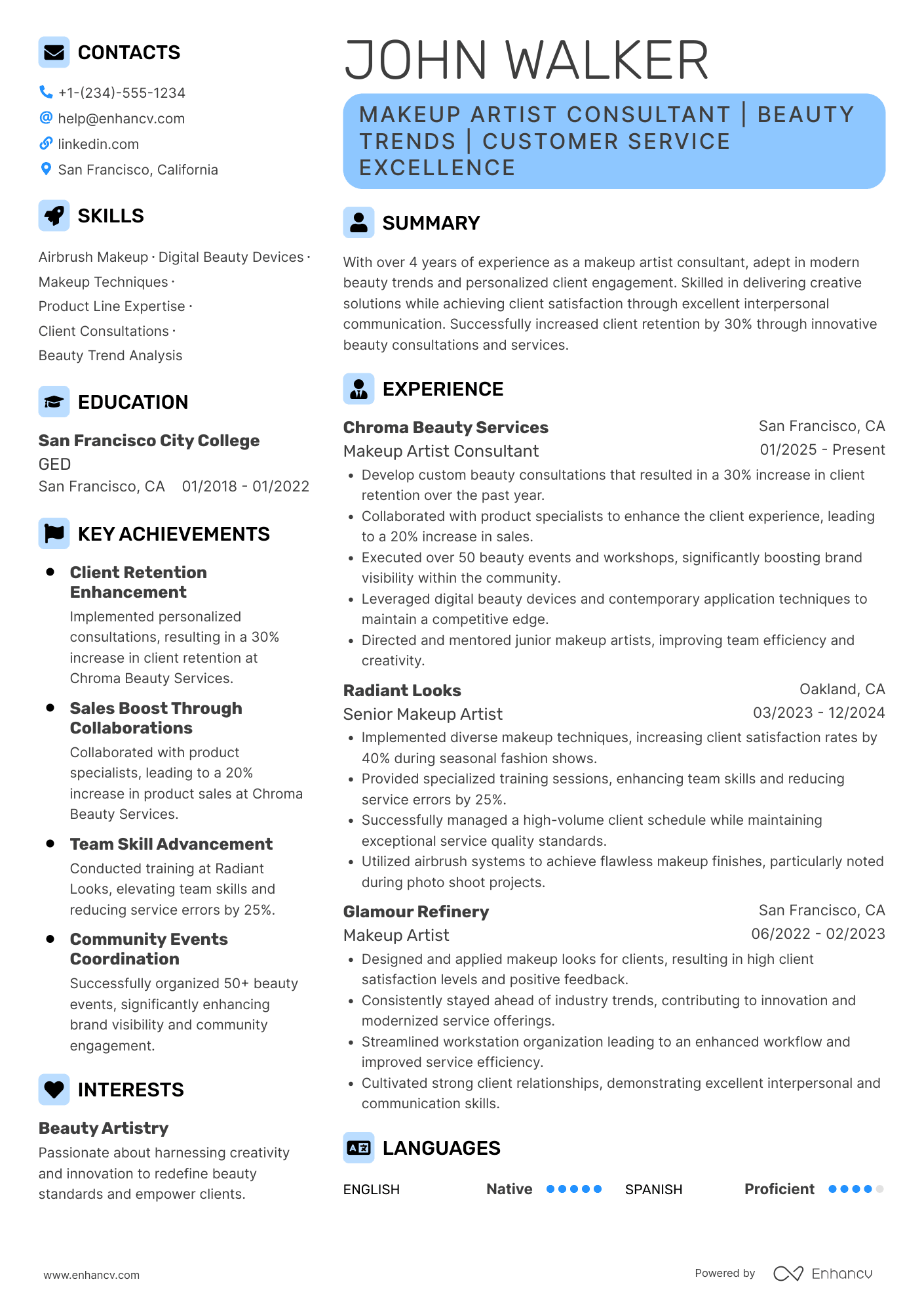 Makeup Artist Consultant Resume Example