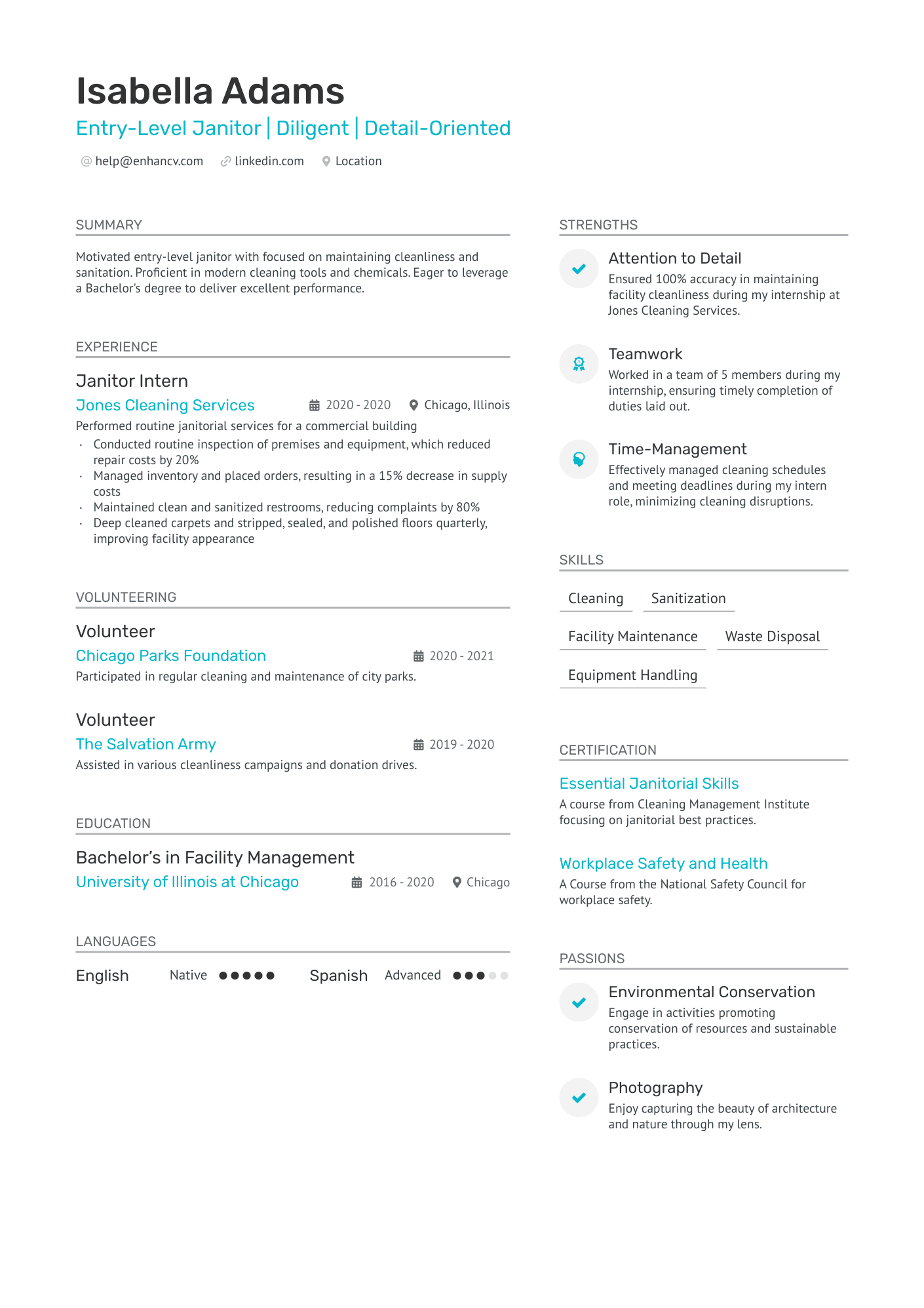 Entry Level Janitor Resume Example