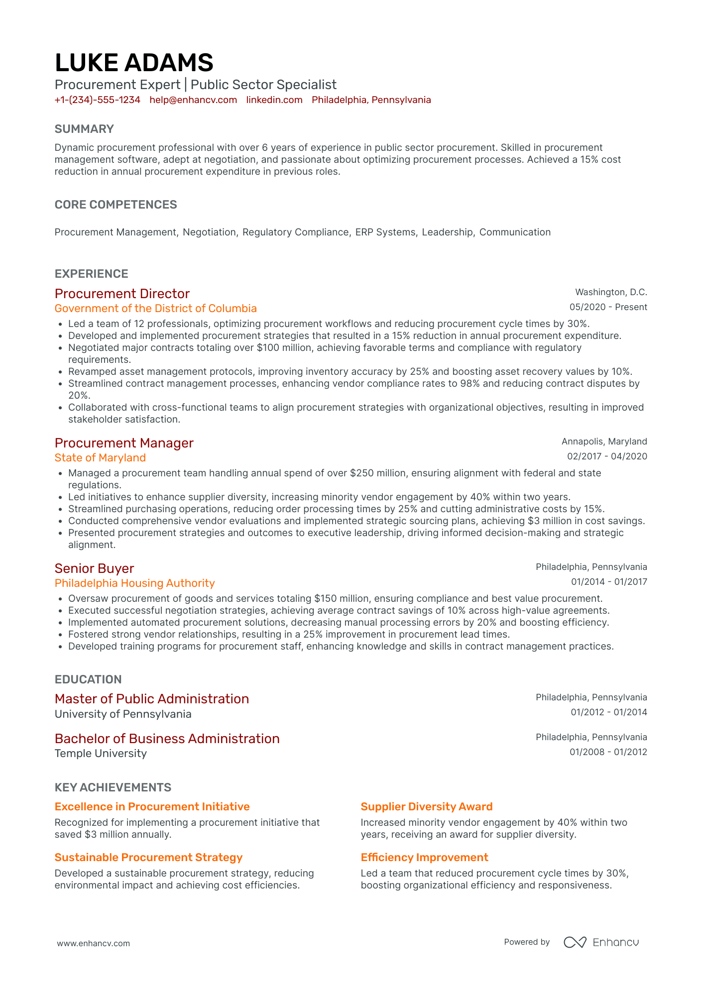Chief Procurement Officer in Financial Services Resume Example
