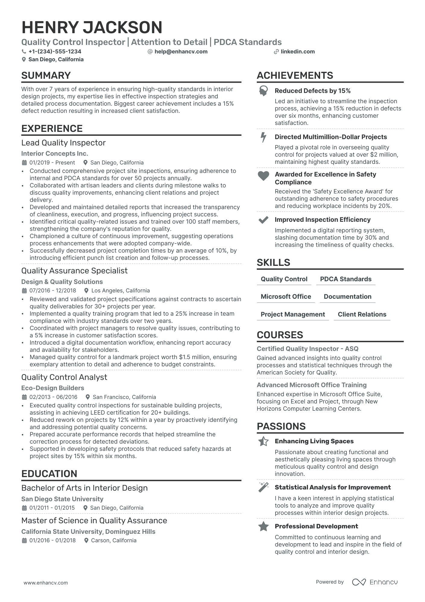 Quality Control Inspector Resume Example