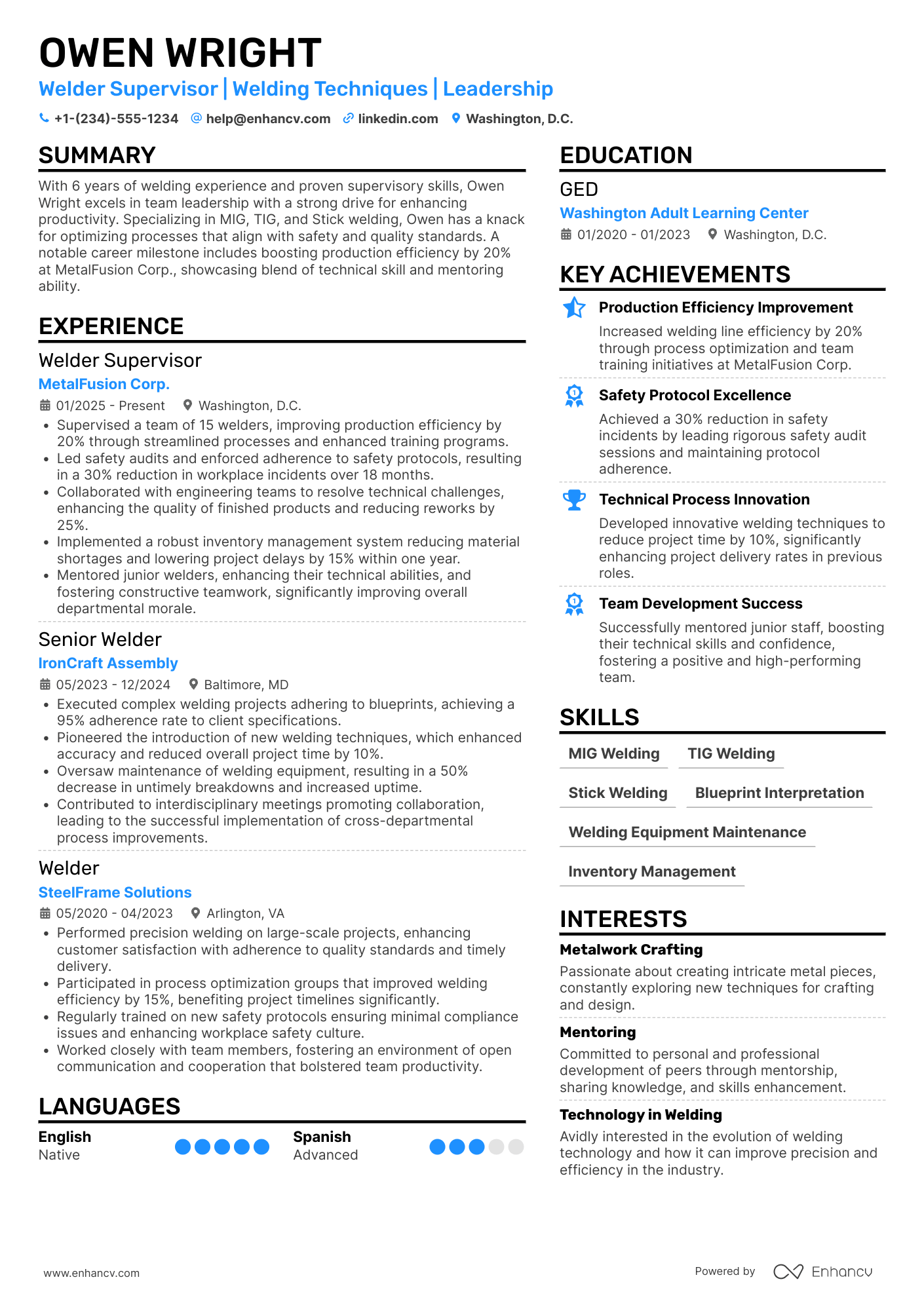 Welder Supervisor Resume Example