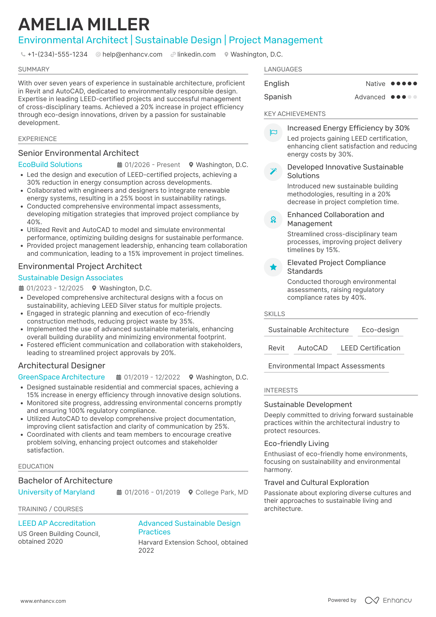 Environmental Architect Resume Example