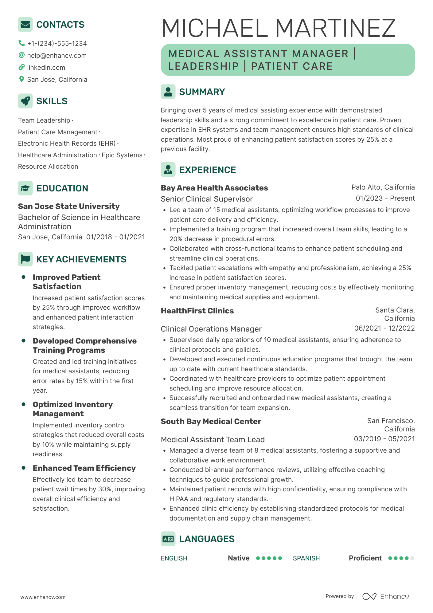 Medical Assistant Manager Resume Example