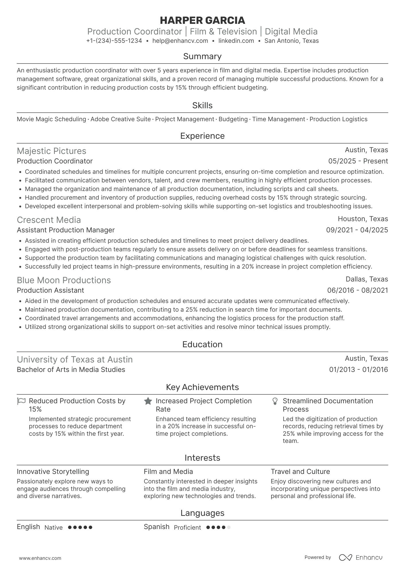 Assistant Production Coordinator Resume Example