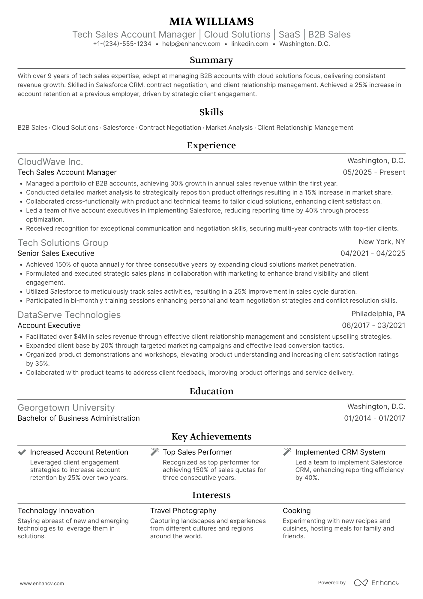 Tech Sales Account Manager Resume Example