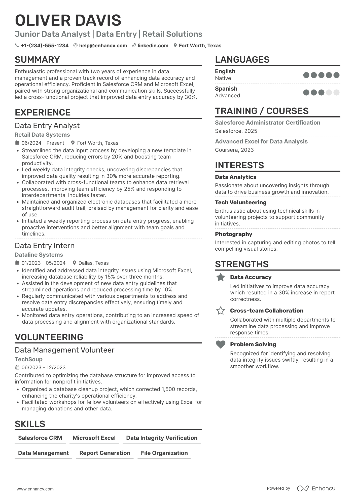 Seasonal Data Entry Clerk Resume Example