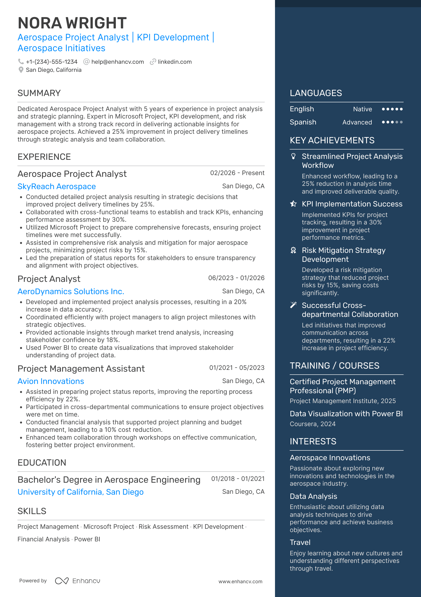 Aerospace Project Analyst Resume Example