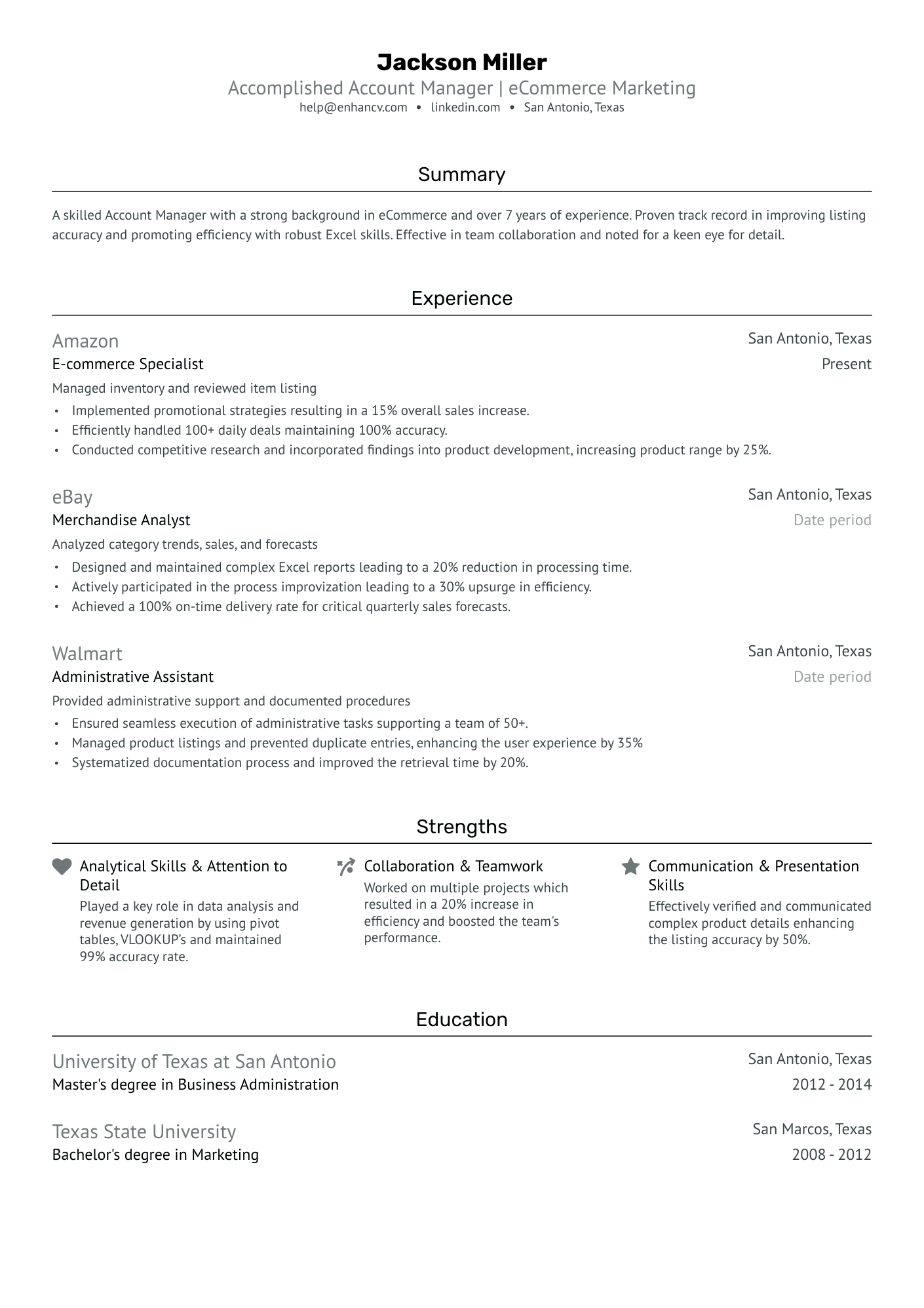E Commerce Account Manager Resume Example